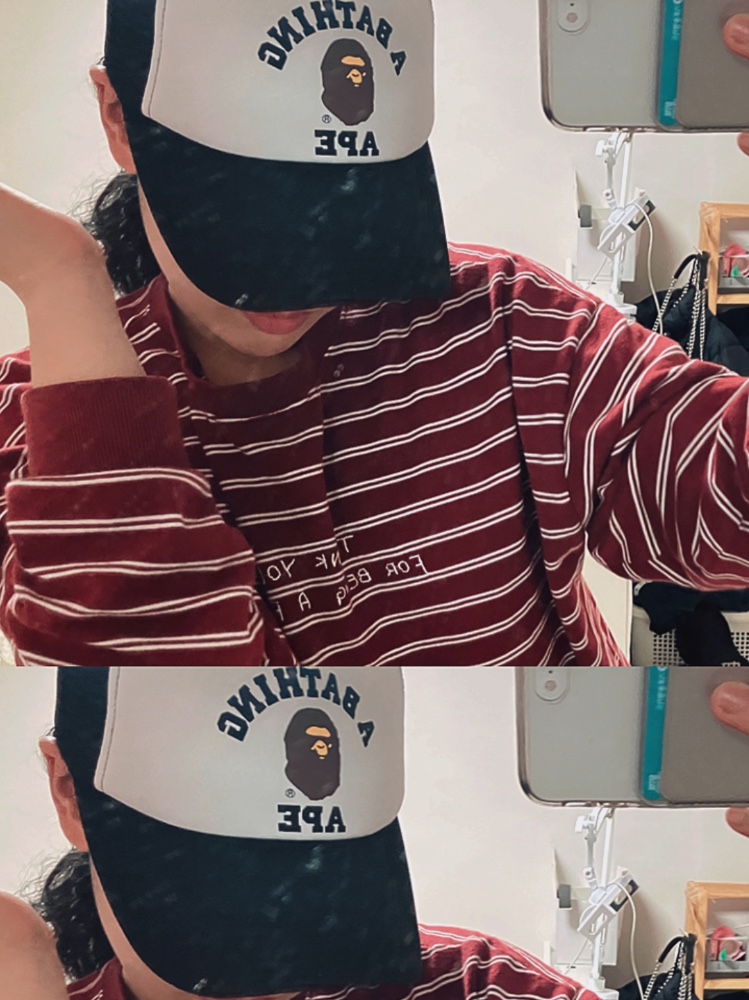 BAPE College Mesh Cap Black 착용 스타일