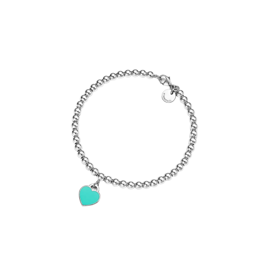 Tiffany & Co. Return to Tiffany Blue Heart Tag Bead Bracelet 4mm Silver with Diamonds