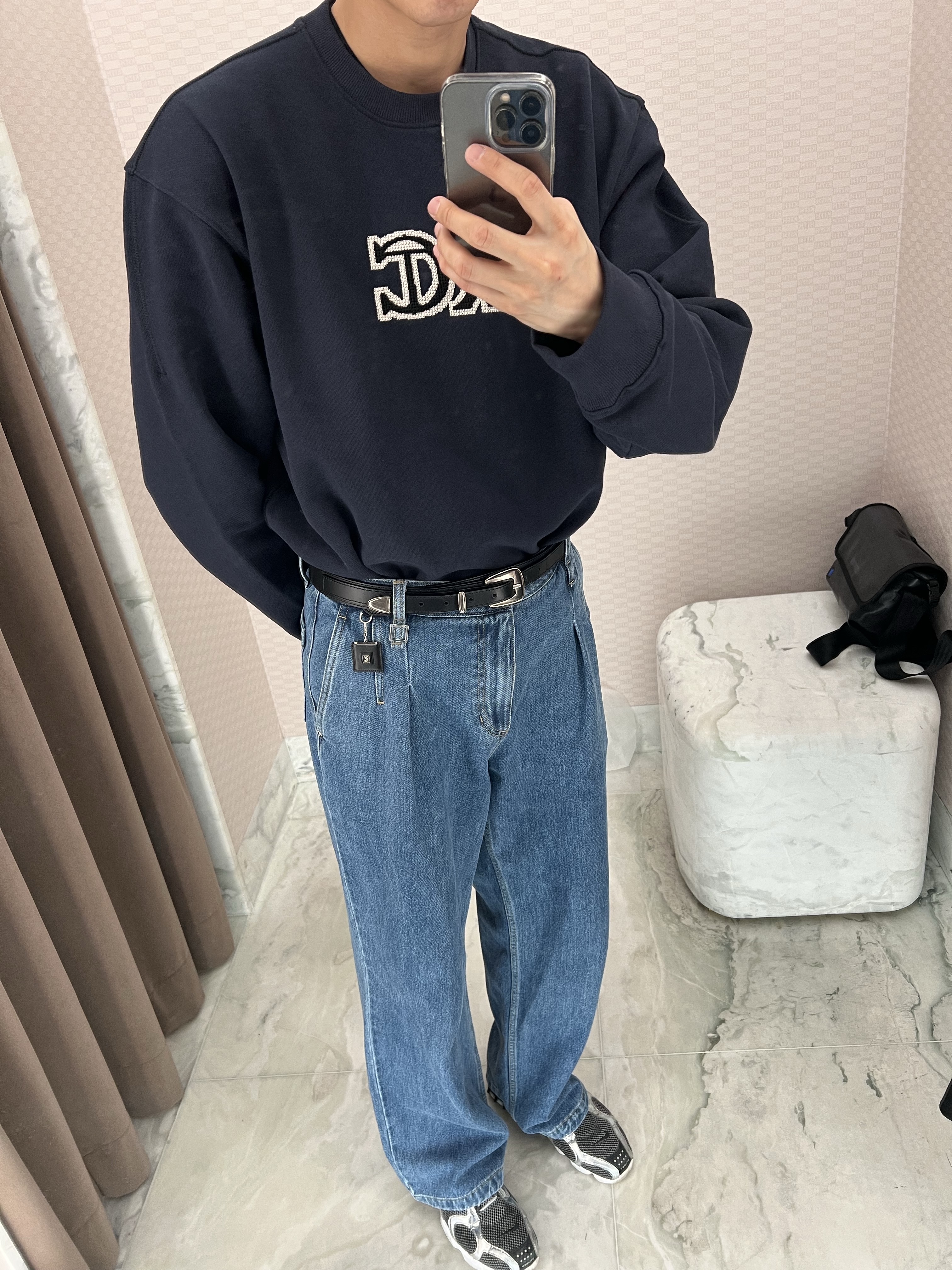 Wooyoungmi Wide Denim Pants Blue - 23SS, Nike x Stussy Air Zoom Spiridon Cage 2 Pure Platinum 착용 스타일 - 4