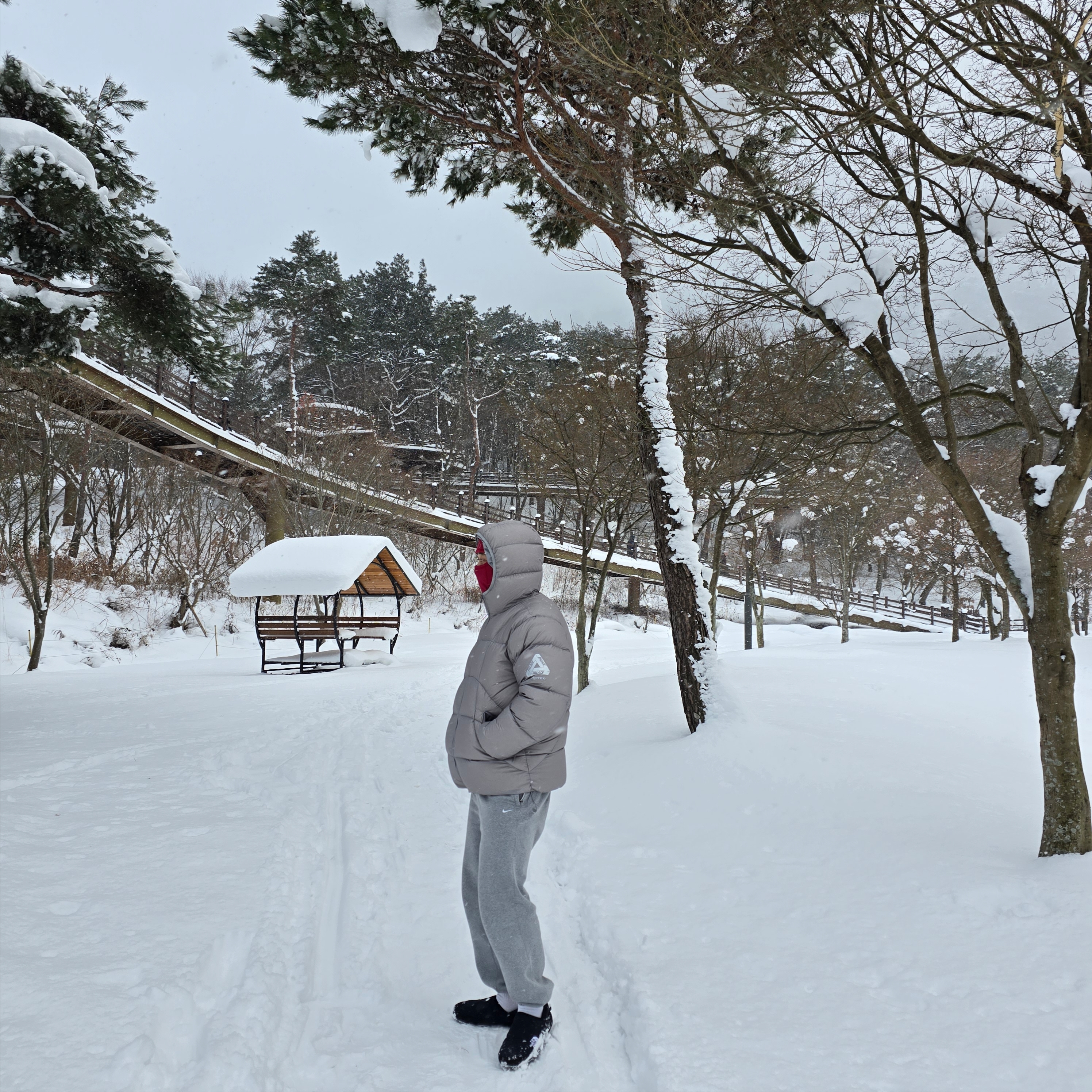 Palace Pertex Frost Balaclava Puffa Grey - 22FW, (W) Nike NRG Solo Swoosh Fleece Pants Dark Grey Heather - US/EU 착용 스타일