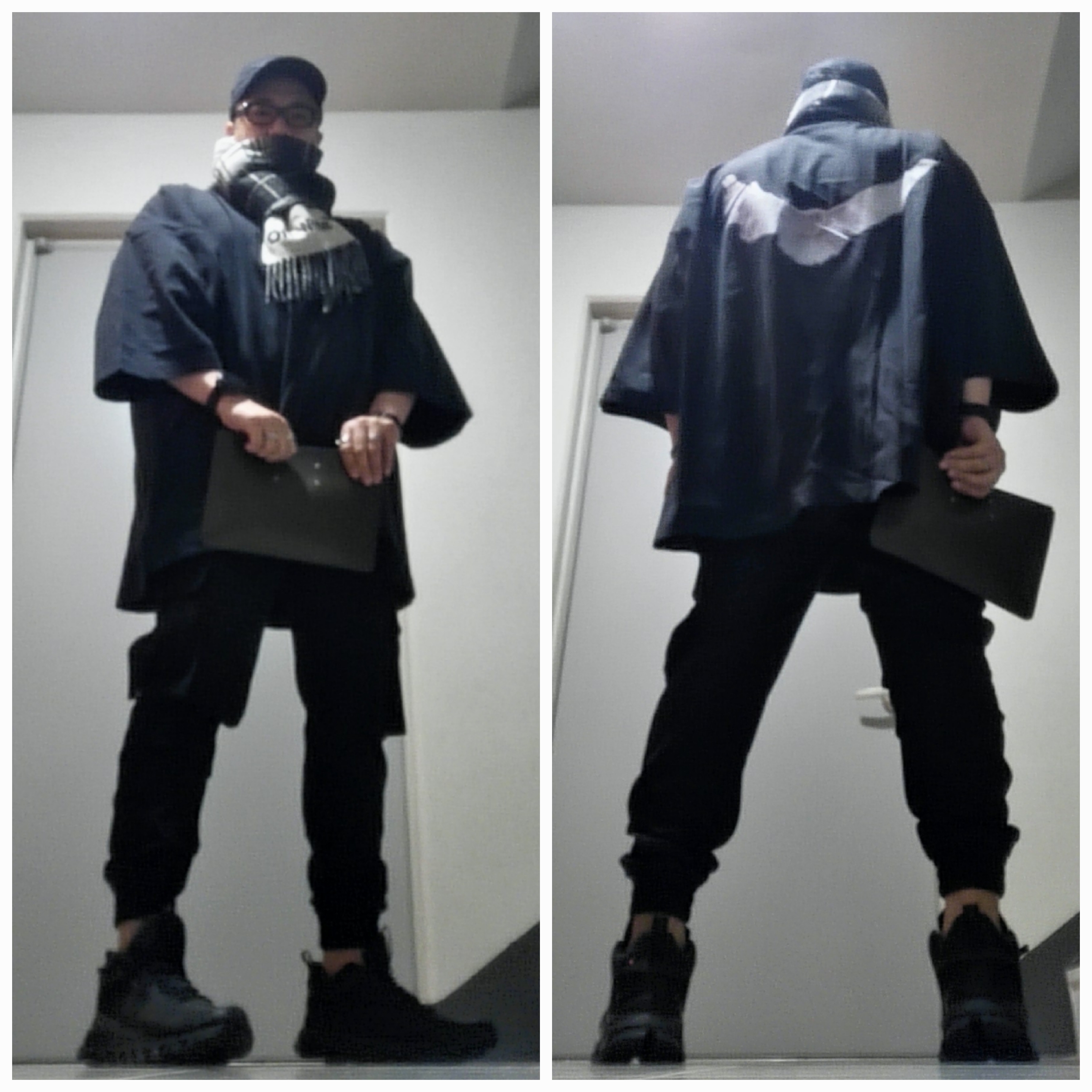 Yeezy Gap Engineered By Balenciaga Dove 3/4 Sleeve T-Shirt Black, Supreme Washed Chino Twill Camp Cap Black 착용 스타일