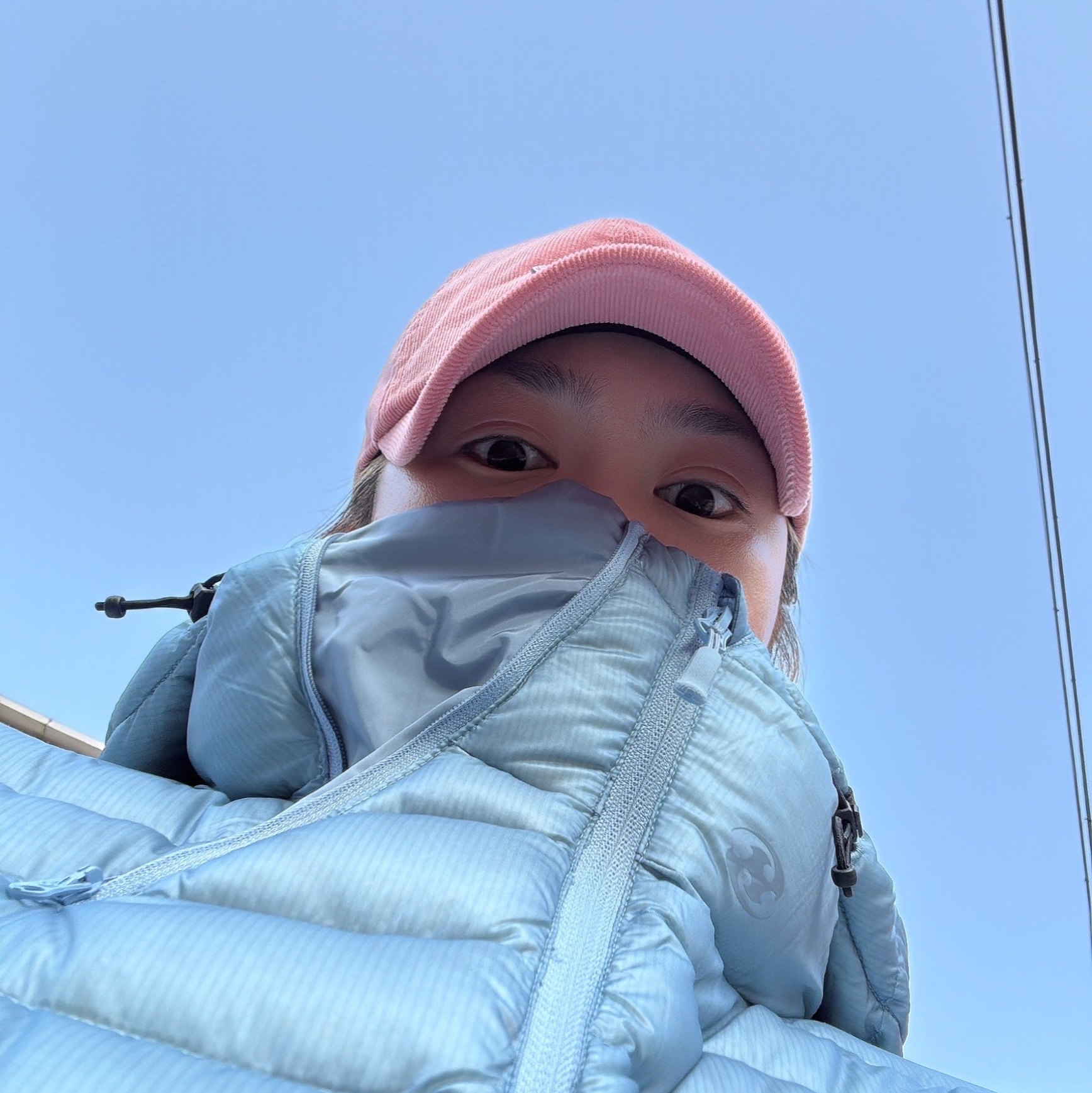 Sansan Gear Suffix Puffer Jacket Sky Blue - 24FW 착용 스타일