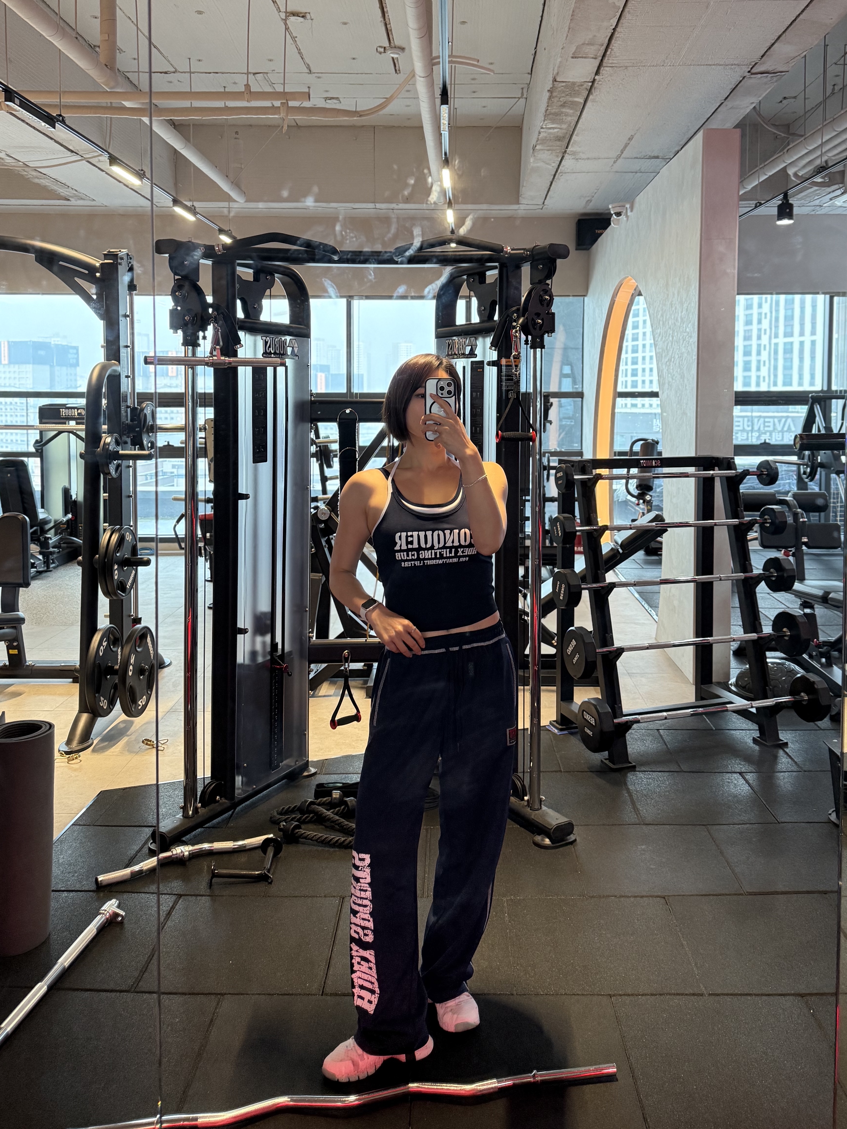 HDEX Womens Double String Halter Tank Top Navy, HDEX Giant Fit 85 Mesh Wide Pants Navy 착용 스타일 - 1