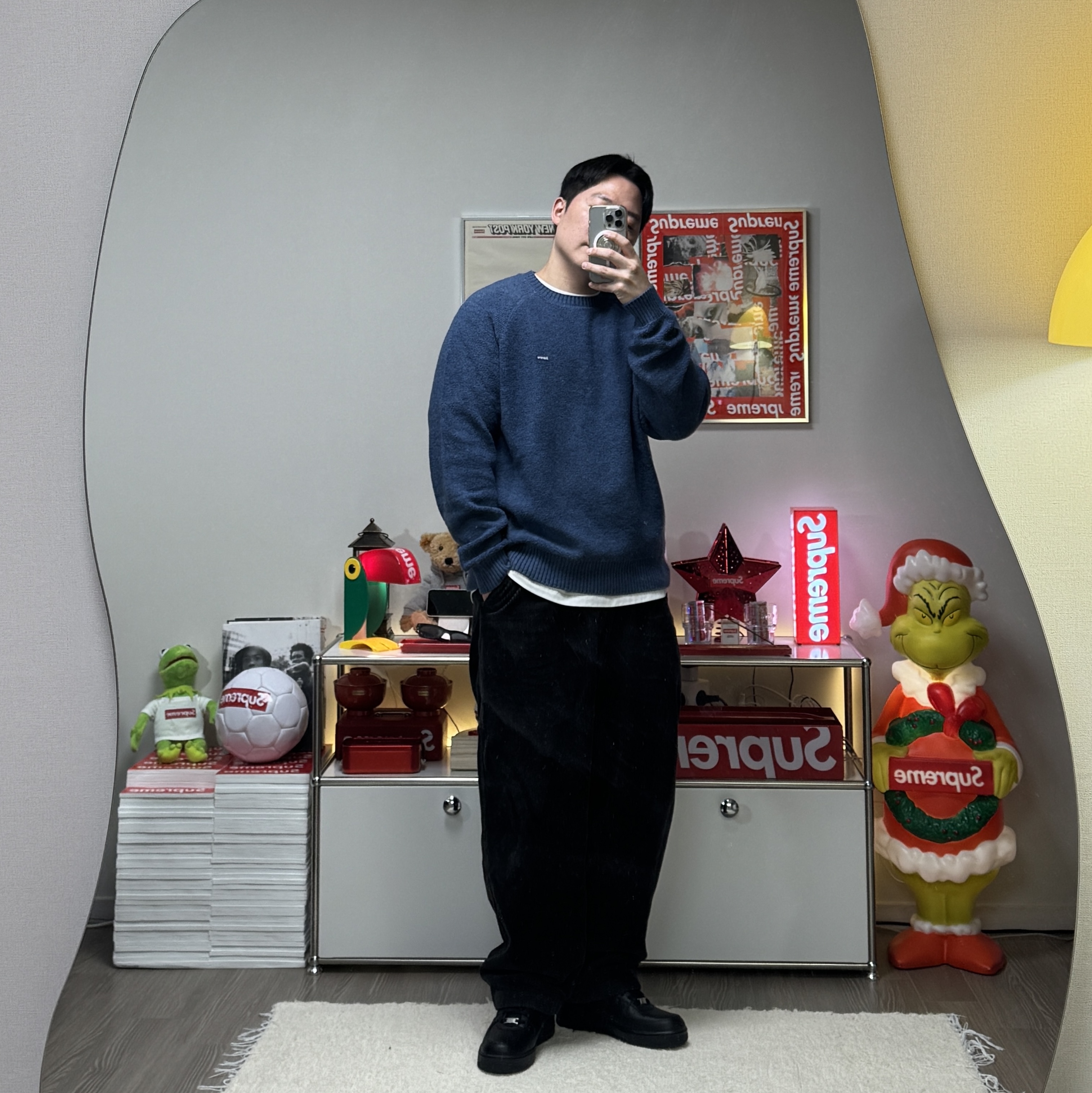 Supreme Terry Small Box Sweater Blue - 24FW 착용 스타일 - 1