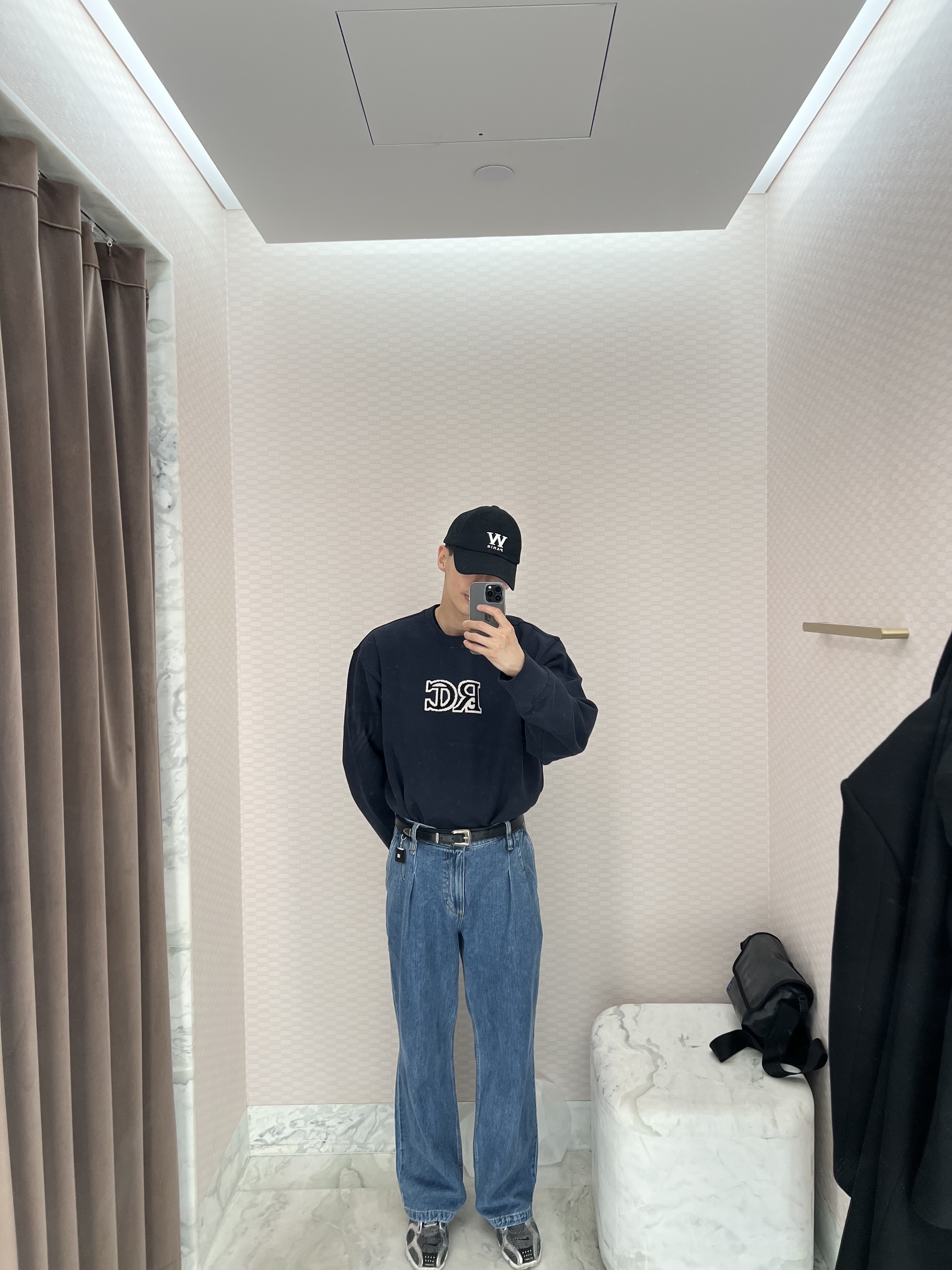 Wooyoungmi Wide Denim Pants Blue - 23SS, Nike x Stussy Air Zoom Spiridon Cage 2 Pure Platinum 착용 스타일 - 3