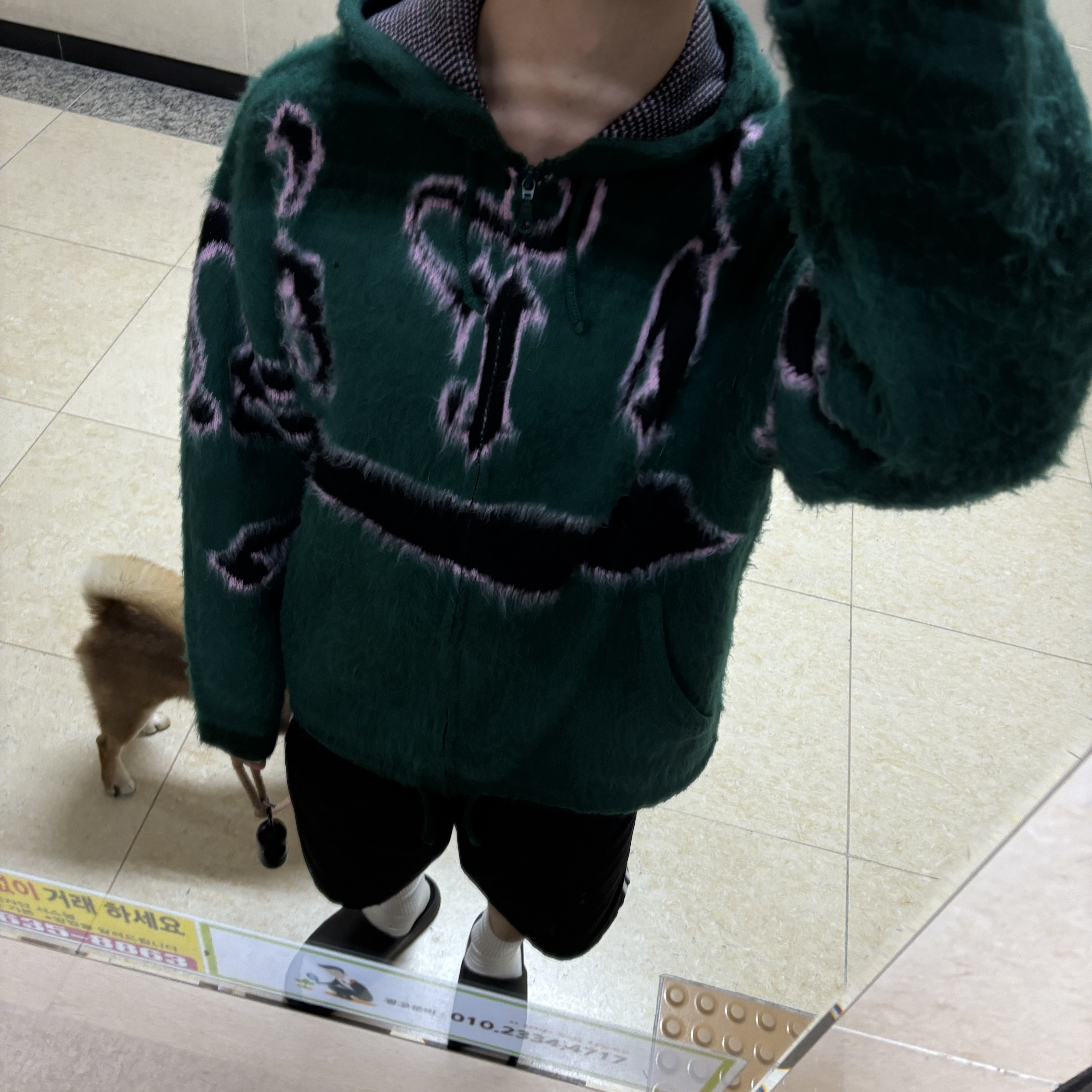 Supreme Accent Brushed Zip Up Hooded Sweater Green - 24FW 착용 스타일 - 3