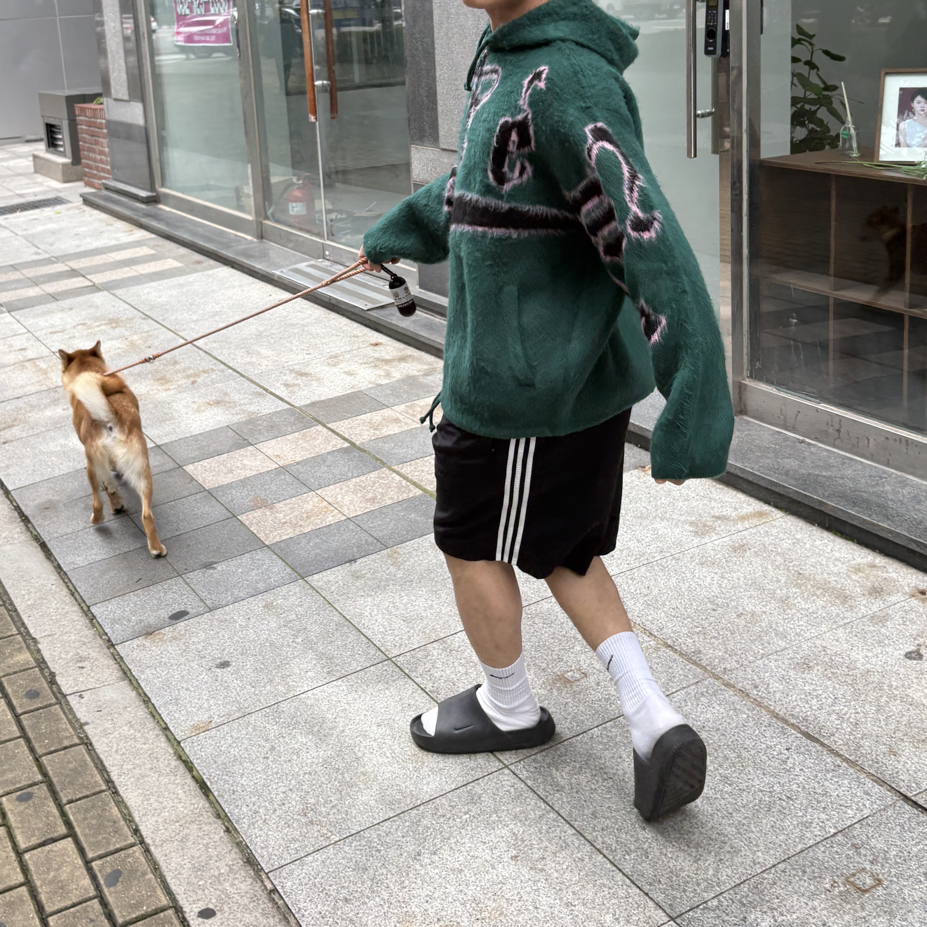 Supreme Accent Brushed Zip Up Hooded Sweater Green - 24FW 착용 스타일 - 2