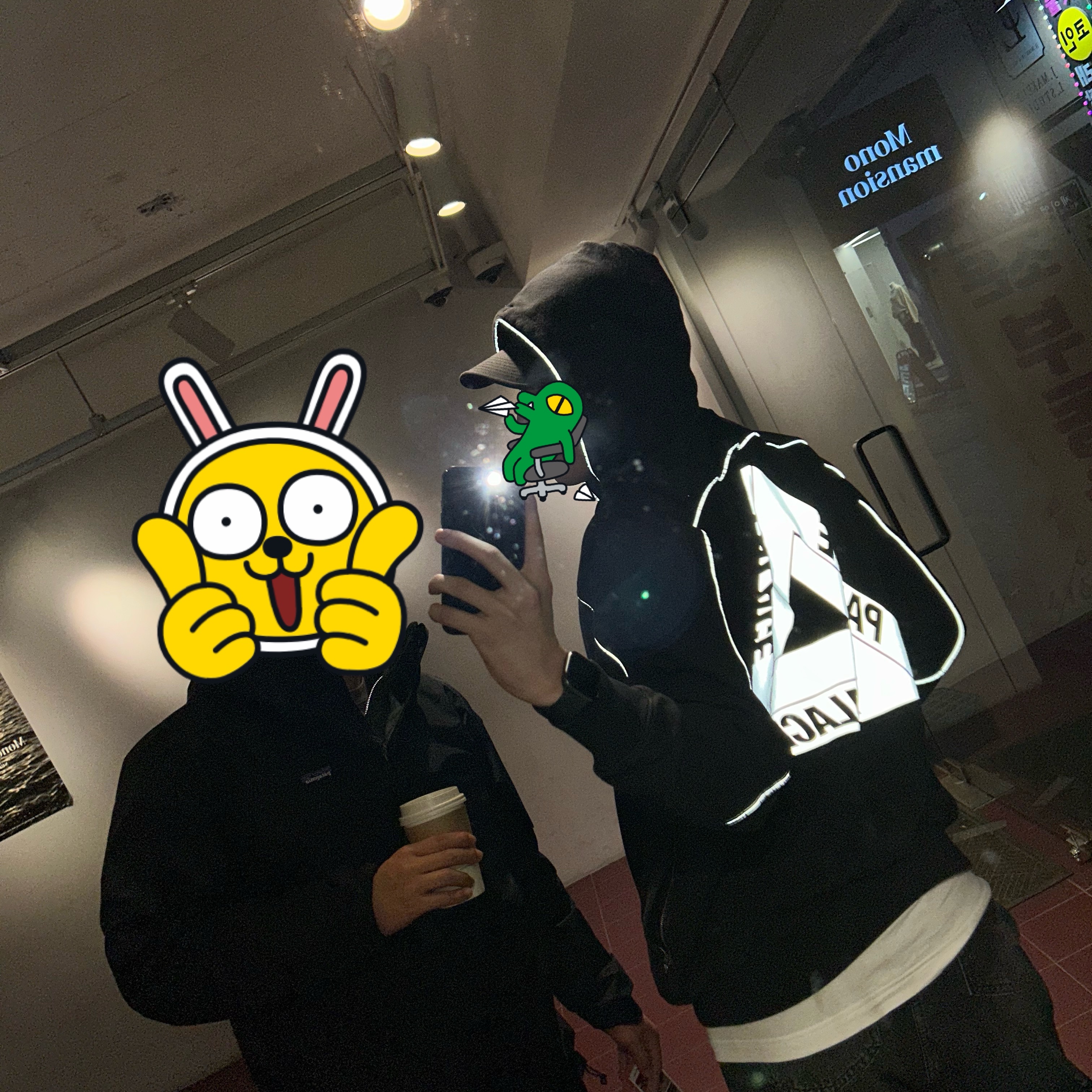 Diesel J-Beck Biker Jacket Black, Palace Reflecto Hood Black - 19SS 착용 스타일 - 2
