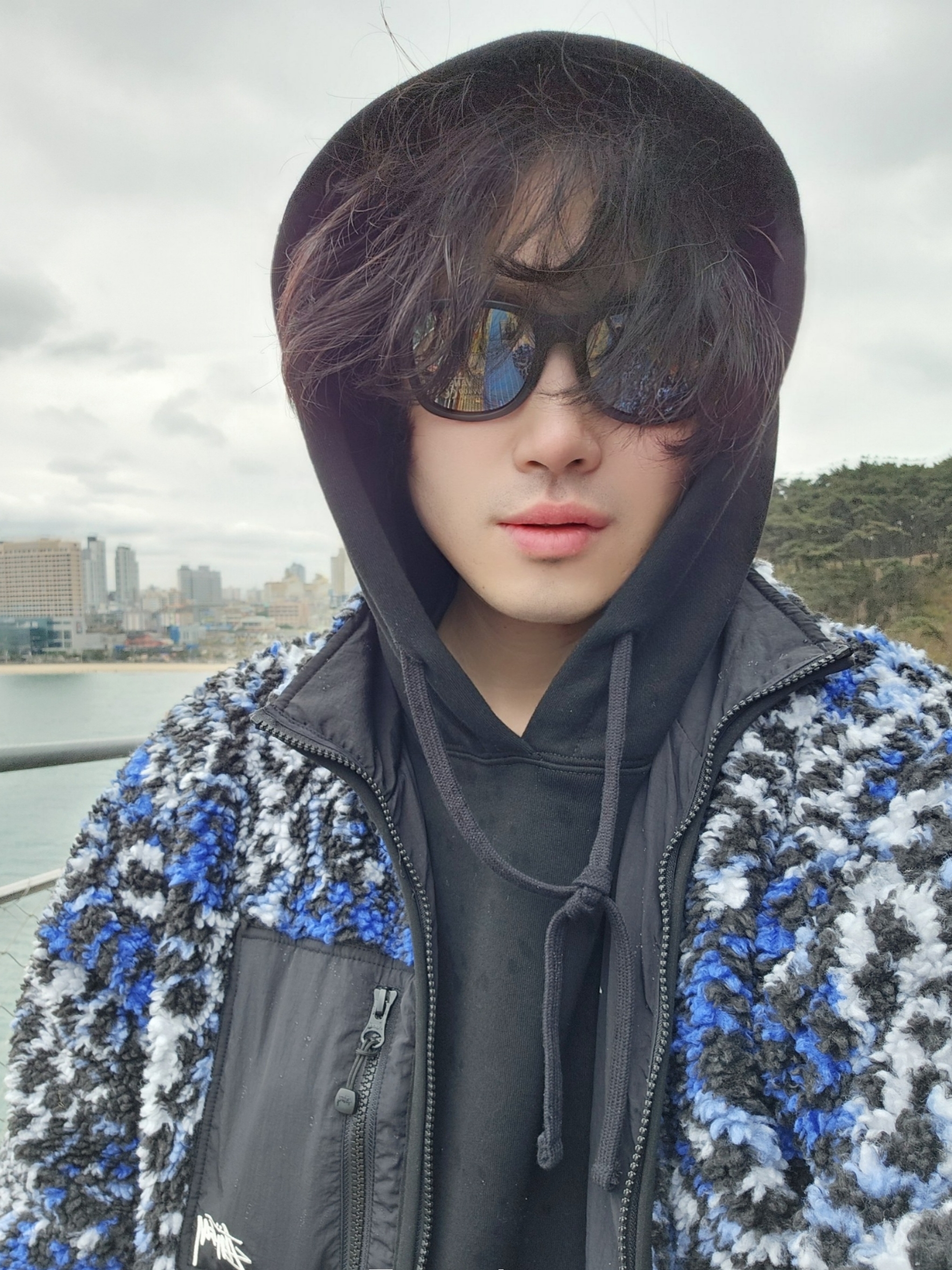 스투시 베이직 스투시 후드 블랙 착용 스타일 - 8