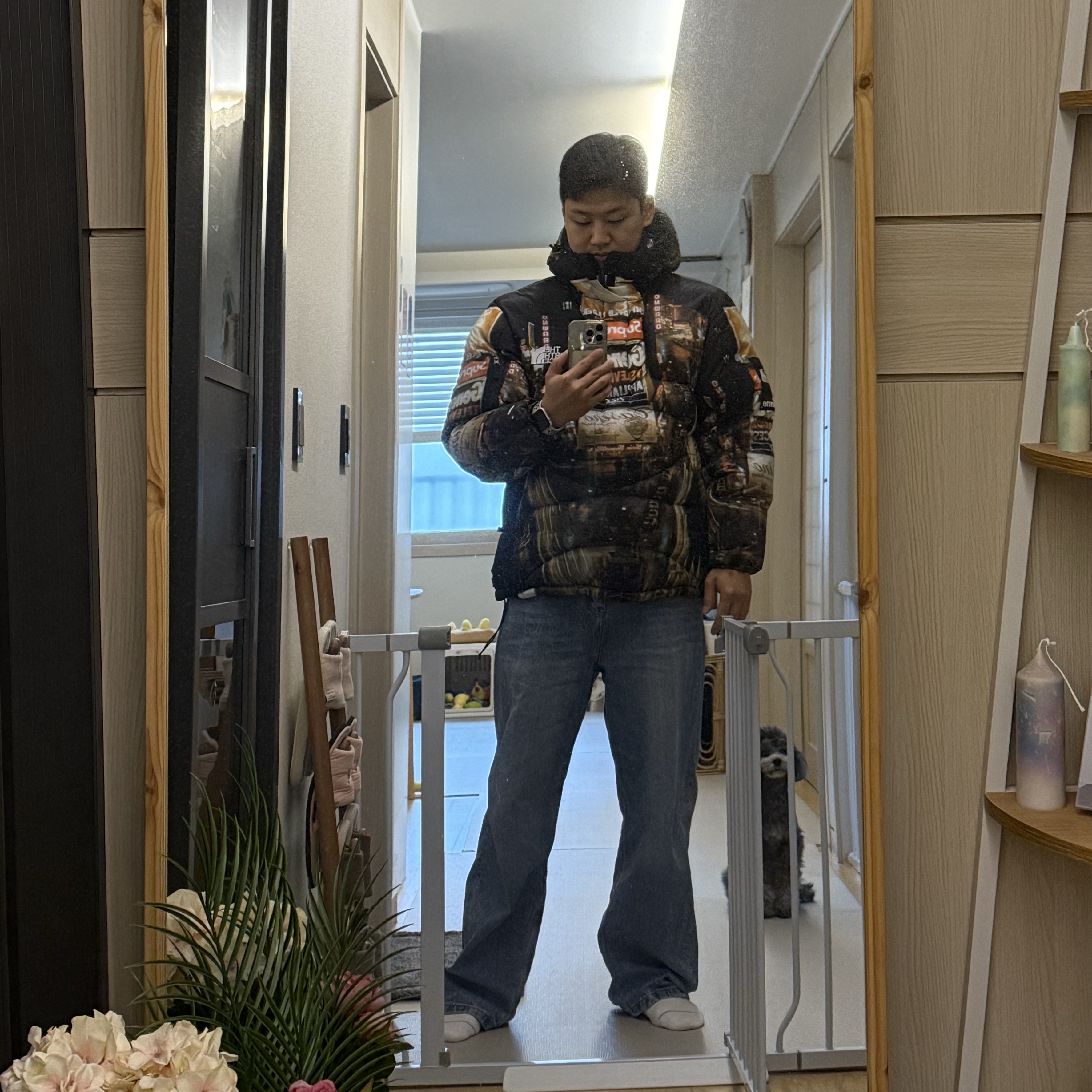 Supreme x The North Face 800-Fill Half Zip Hooded Pullover Times Square - 22FW 착용 스타일