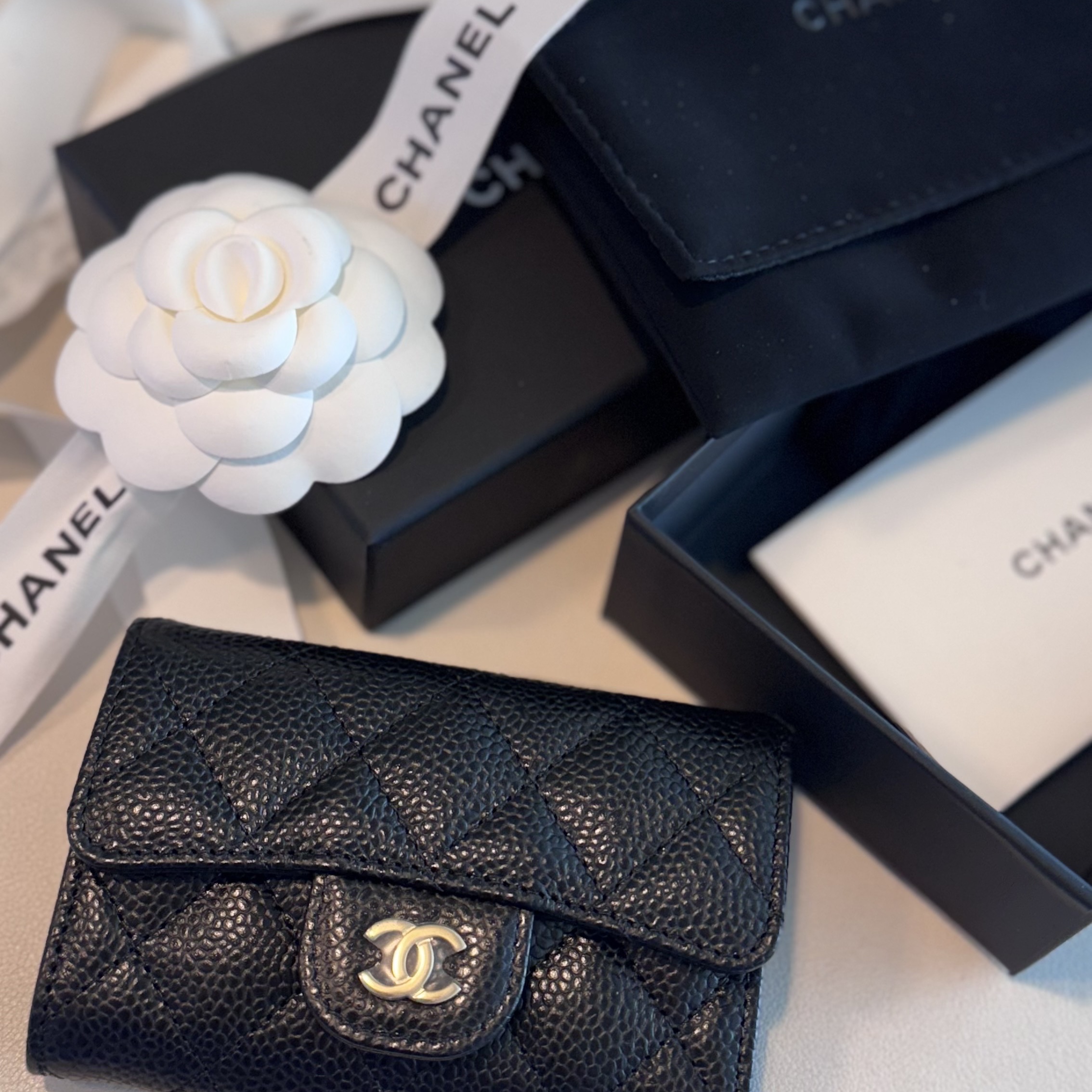 Chanel Classic Card Holder Grained Calfskin & Gold Black 착용 스타일 - 2