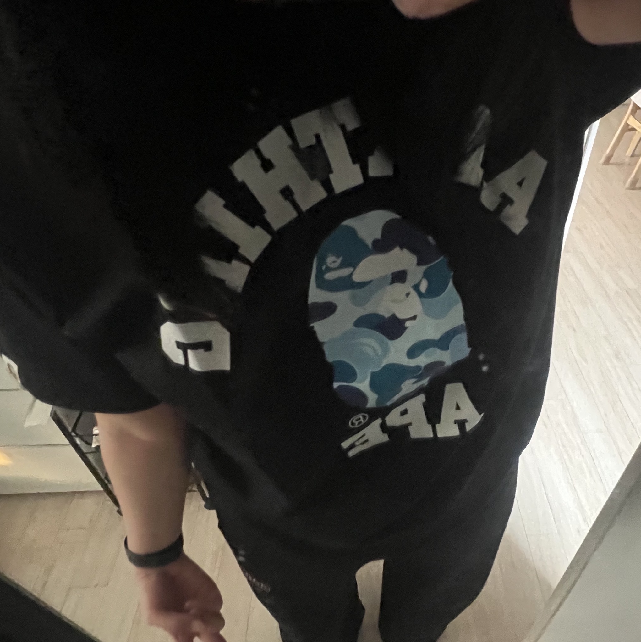 BAPE ABC Camo College T-Shirt Black Blue 착용 스타일