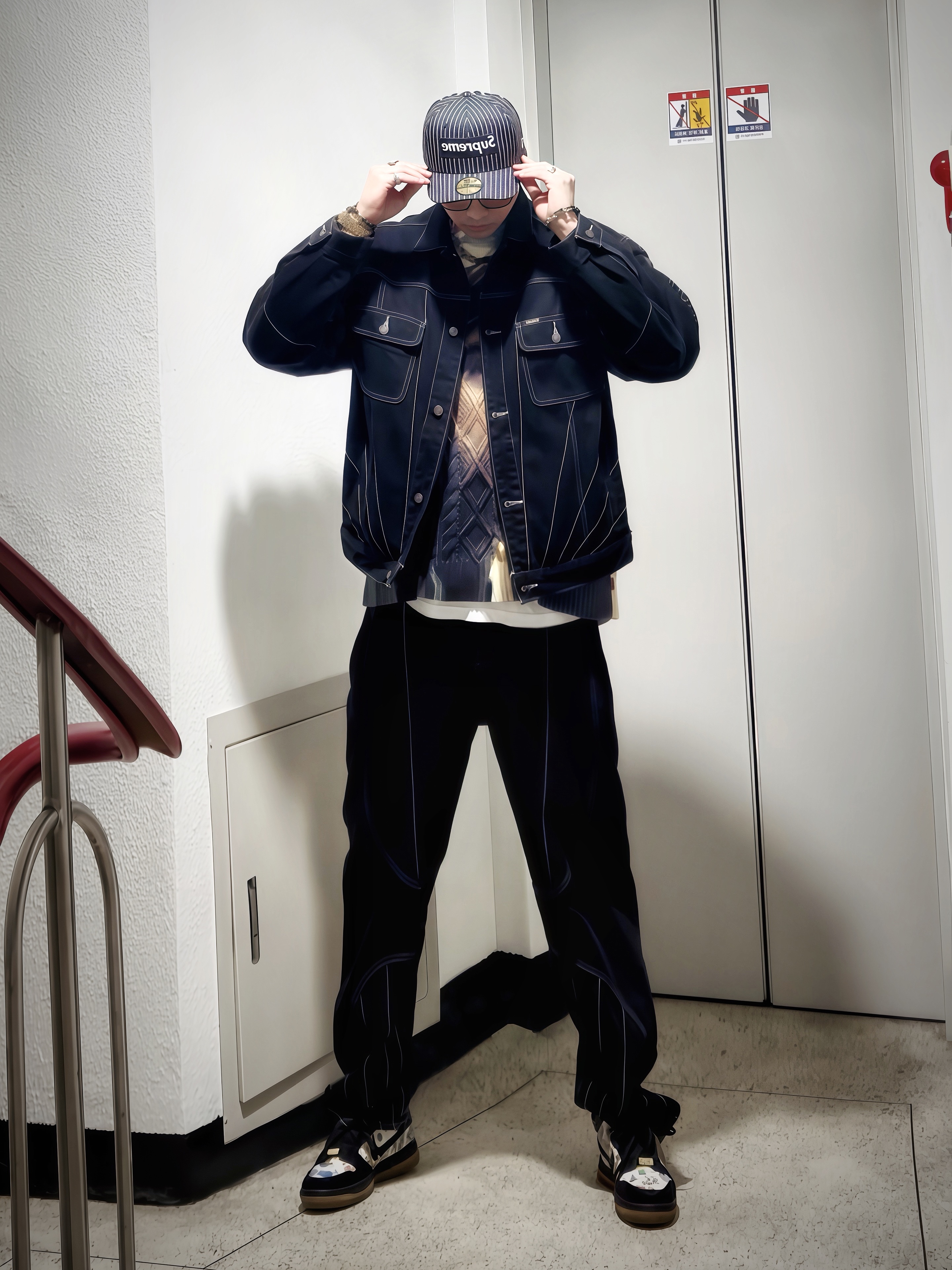 Vans x Comme des Garcons Shirt x Supreme Era Pinstripe Black, Chrome Hearts Thirst Trap Blue Hour 착용 스타일 - 2