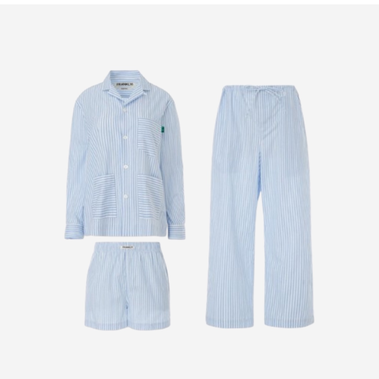 FRANKLY 3 Piece Stripe Pajama Set Up Blue 착용 스타일 - 2