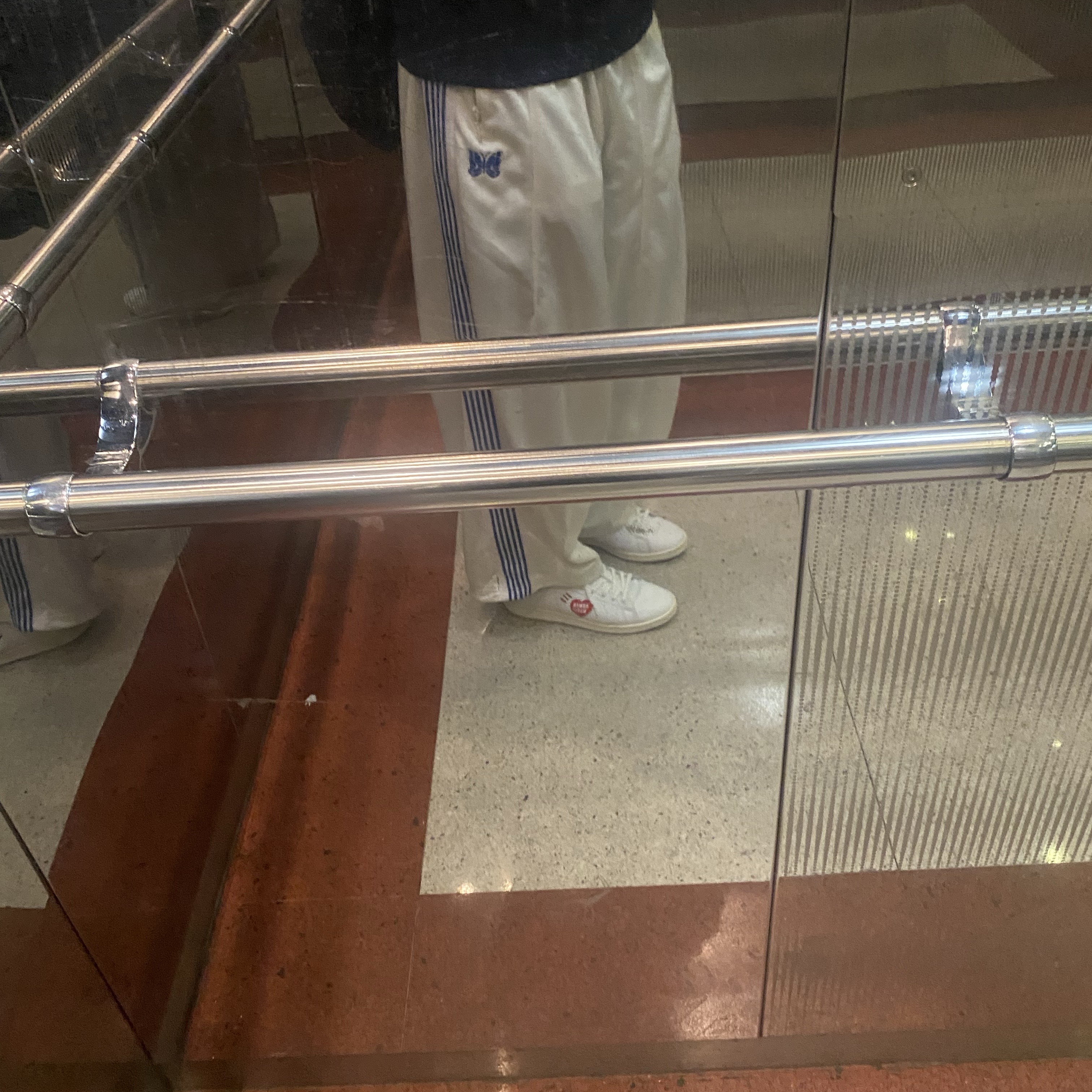 Needles x Studious H.D. Track Pants Ivory - Studious Exclusive, Adidas x Human Made Stan Smith White Green 착용 스타일