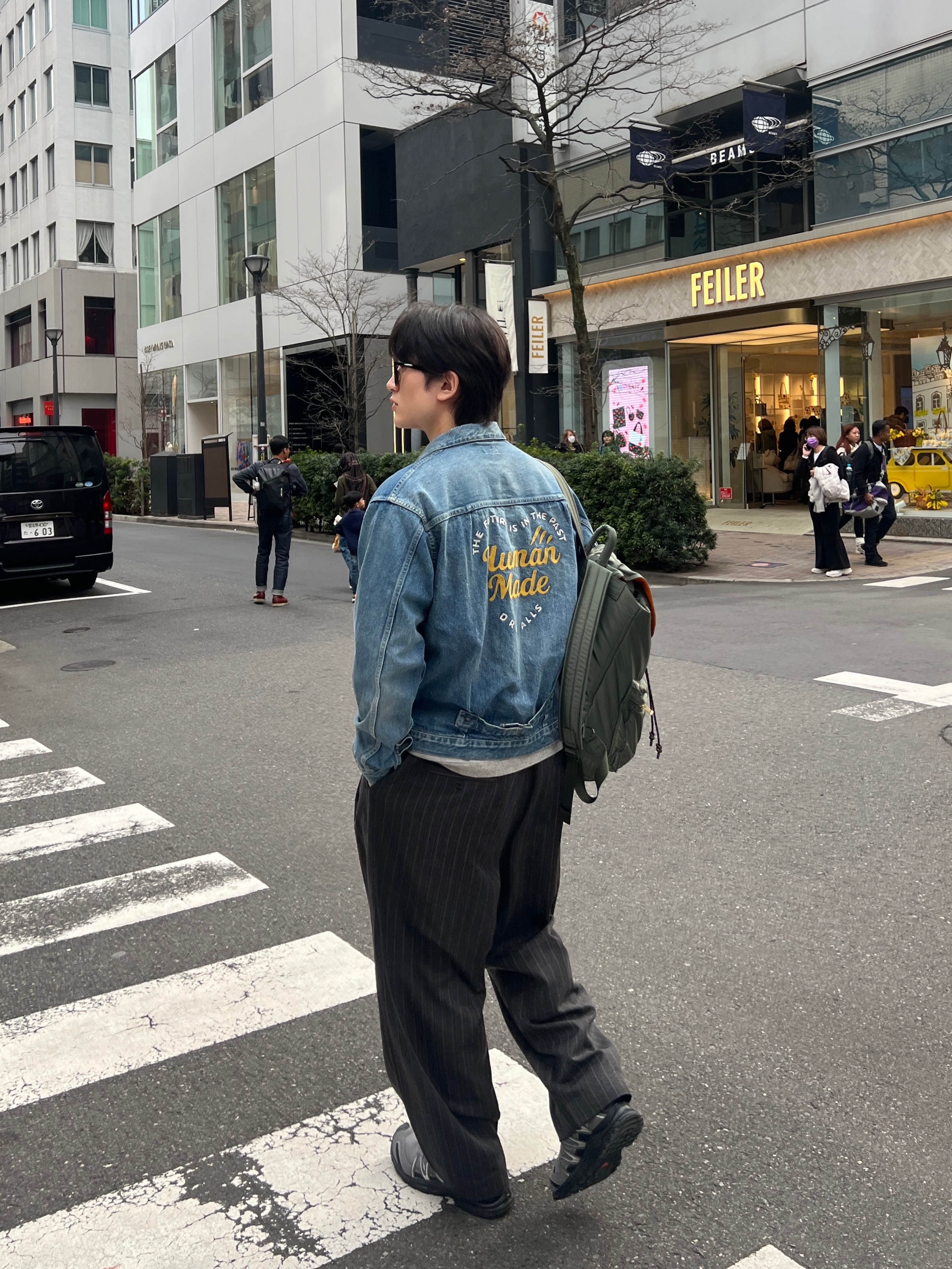 Salomon XA Pro 3D GTX Pewter Black Silver Cloud, Human Made Denim Work Jacket Future Indigo 착용 스타일 - 1