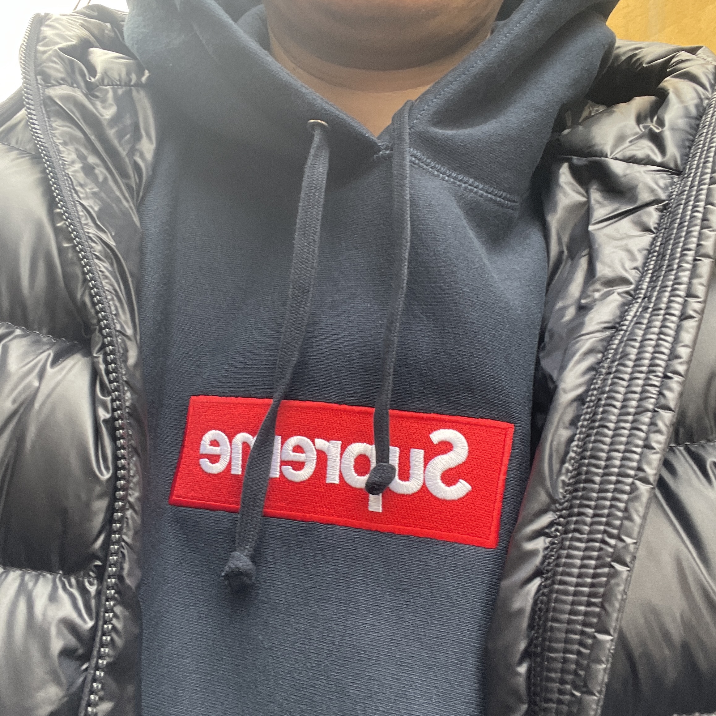 Supreme Box Logo Hooded Sweatshirt Navy - 24FW 착용 스타일