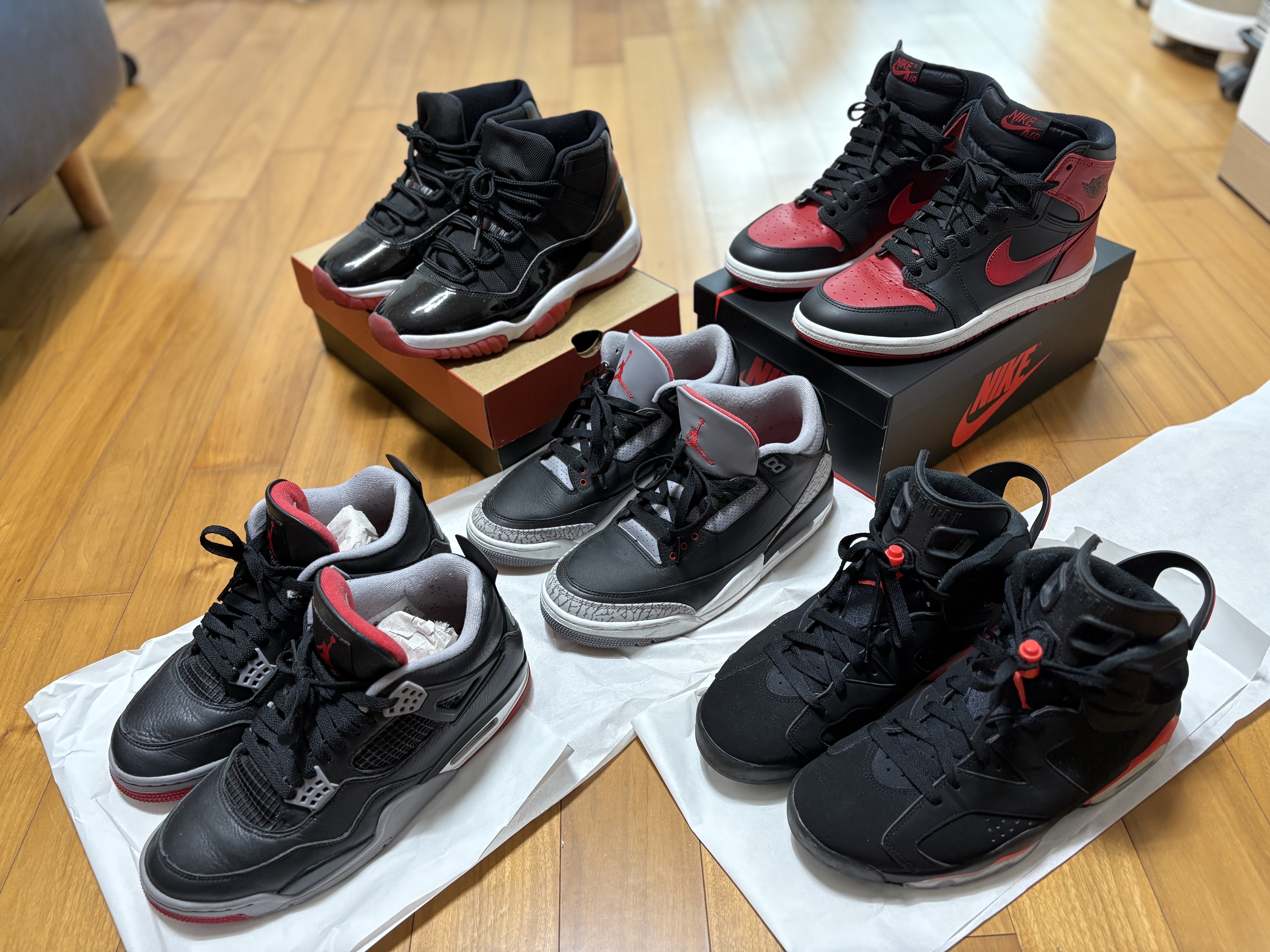 Jordan 1 High 85 Bred, Jordan 11 Retro Bred 2019 착용 스타일