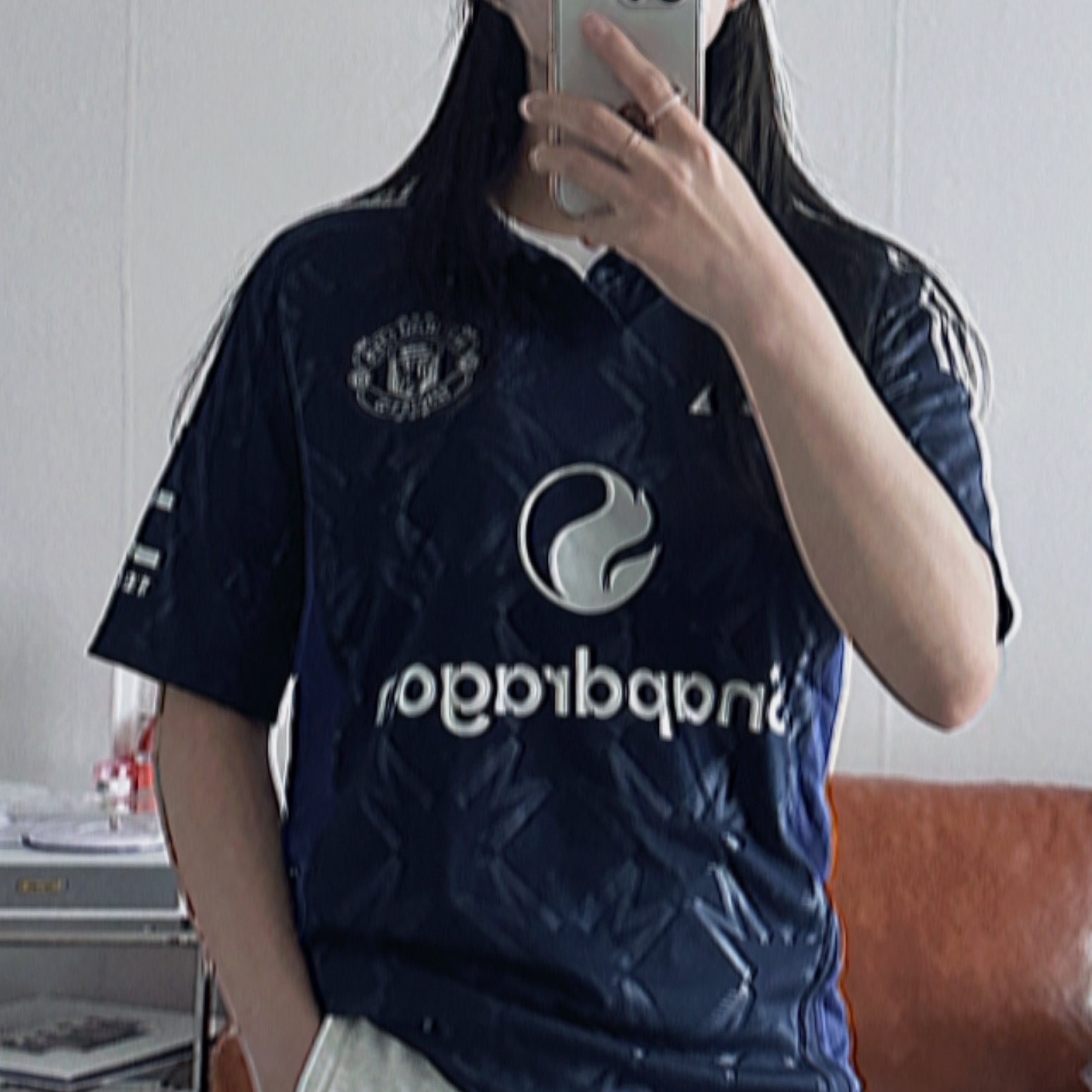 Adidas Manchester United 2024/25 Away Jersey Night Indigo - US Sizing (Non Marking Ver.) 착용 스타일