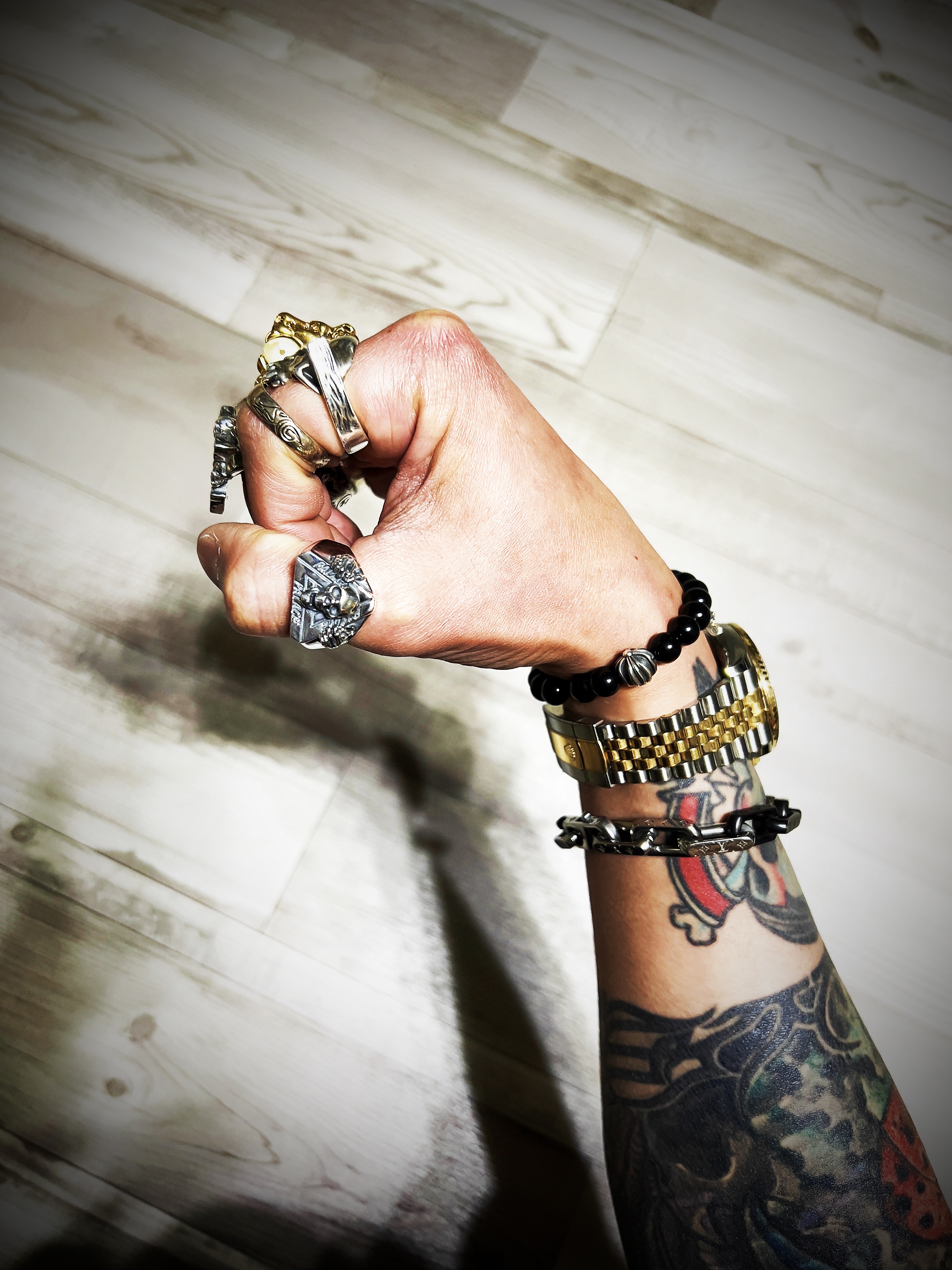 Dior x Stone Island Signet Ring and Black Resin Silver, Palace TGF Tri-Skull Ring Silver - 24FW 착용 스타일 - 7