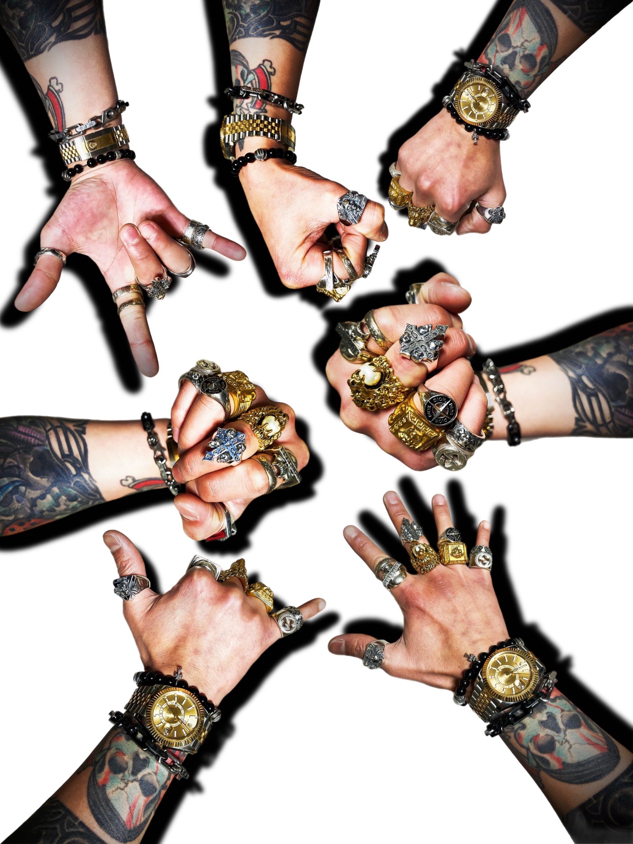 Dior x Stone Island Signet Ring and Black Resin Silver, Palace TGF Tri-Skull Ring Silver - 24FW 착용 스타일 - 8