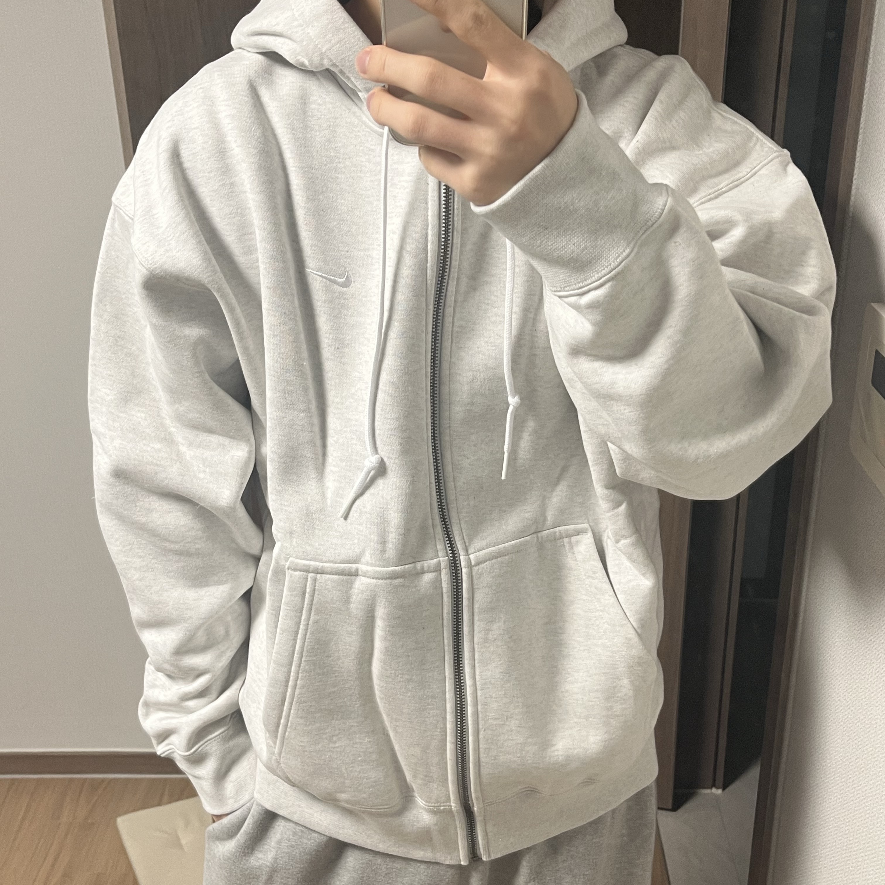 Nike NRG Solo Swoosh Full Zip Hoodie Birch Heather - Asia 착용 스타일