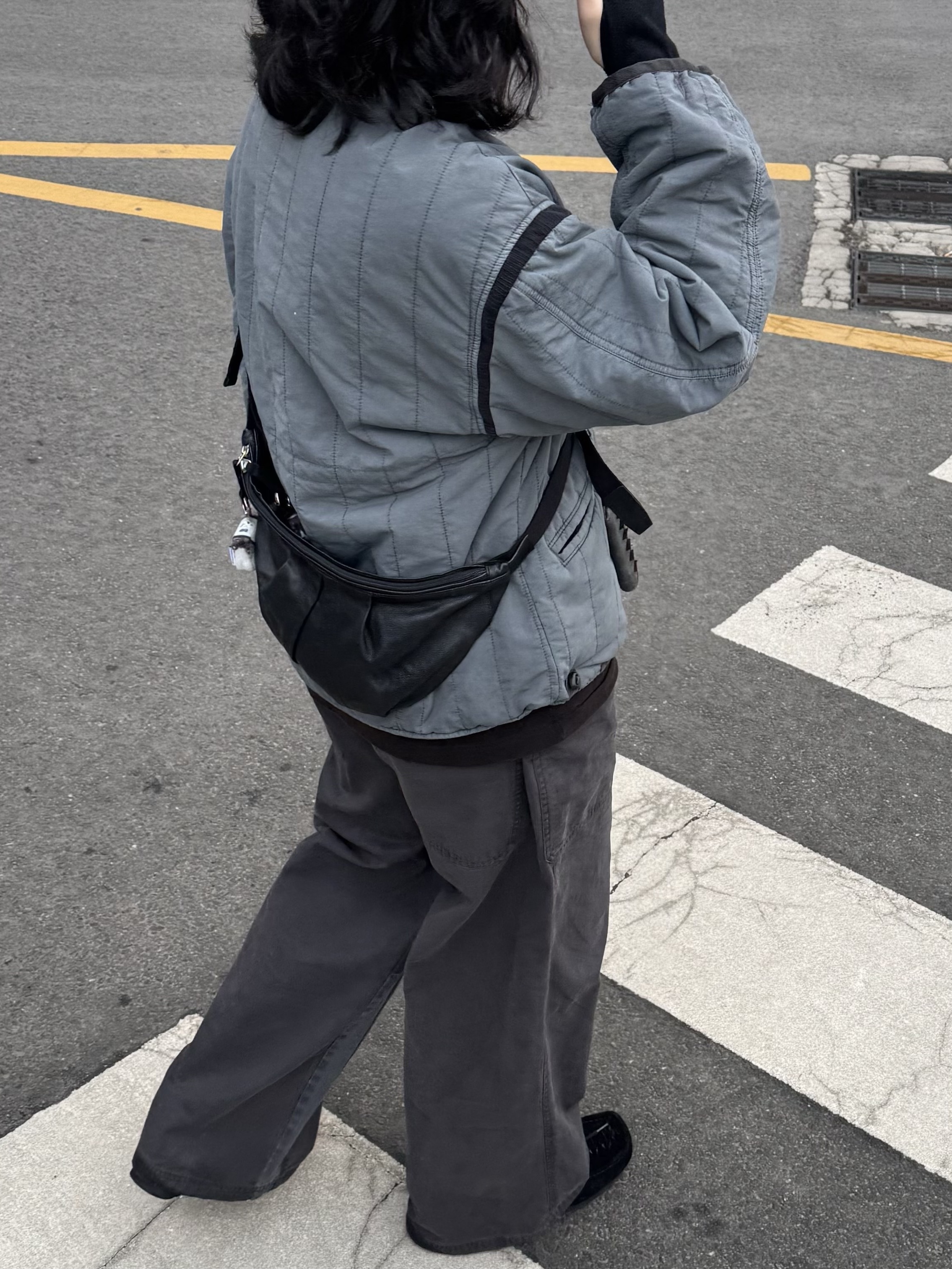 Polyteru Calf Bag Black Lambskin, Polyteru Reversible Liner Jacket Sage Gray + Jade 착용 스타일 - 2