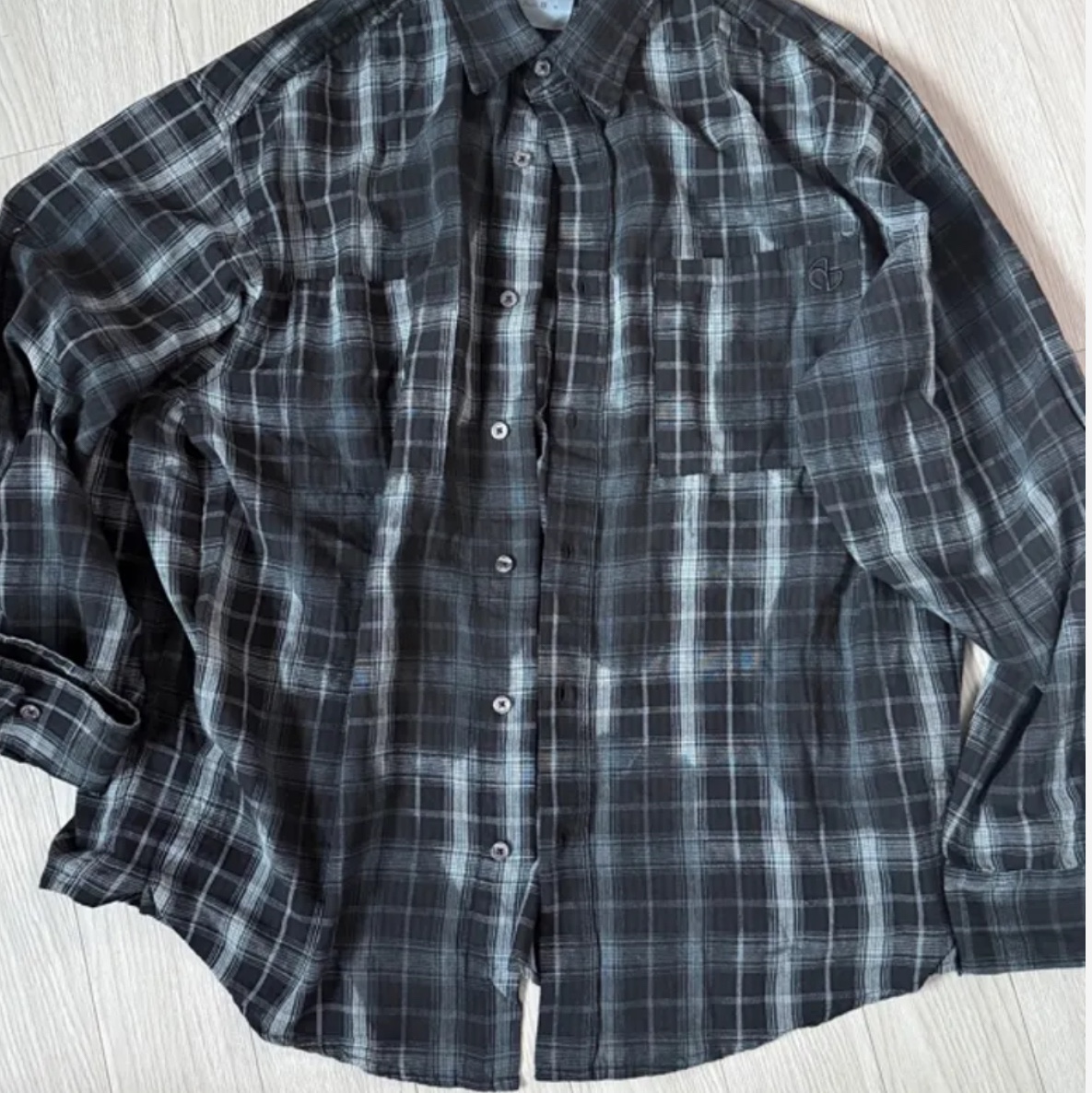NOMANUAL O.D Check Shirt Black, NOMANUAL I.P Damaged Jacket Khaki Gray 착용 스타일 - 1