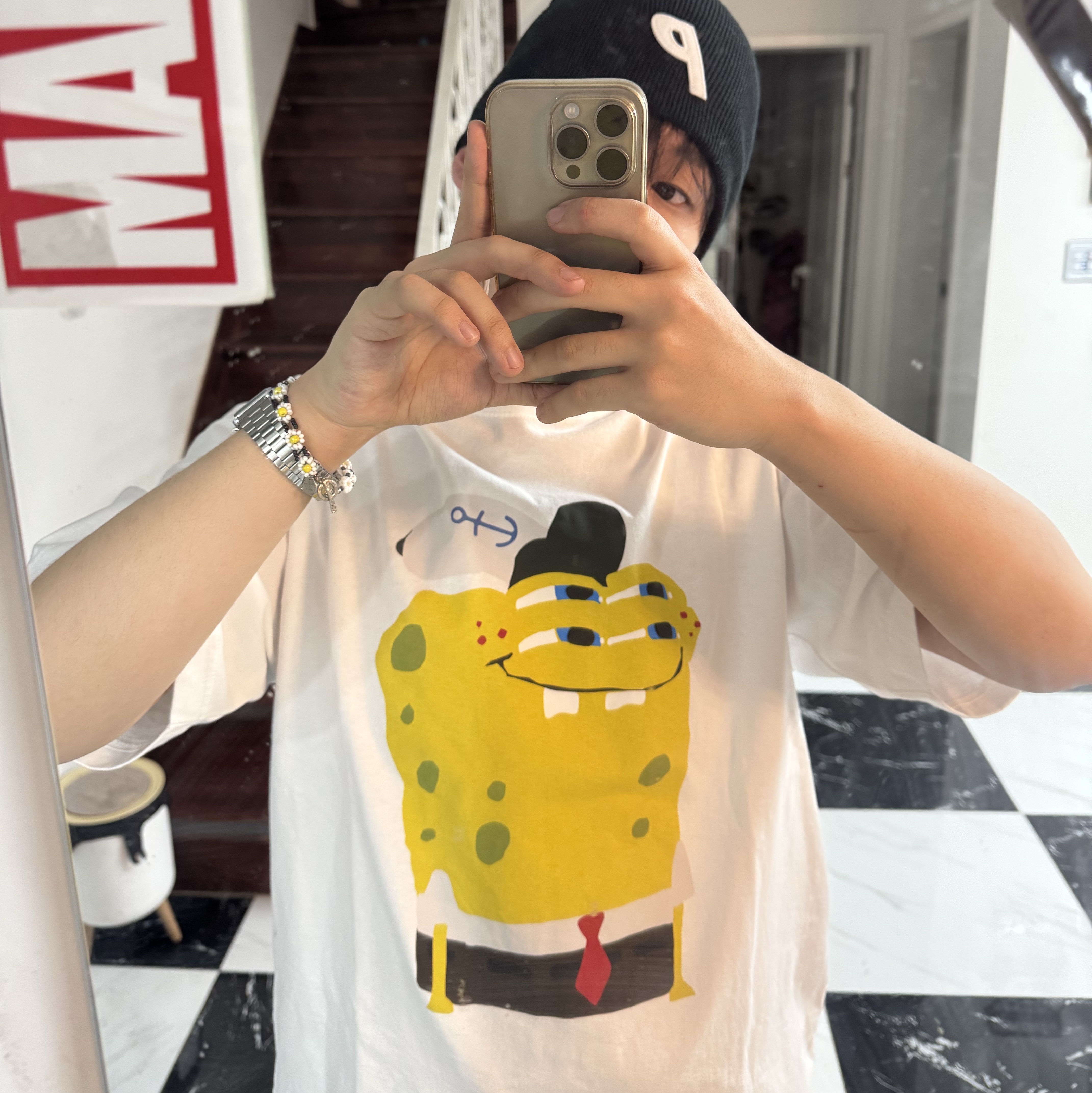 Uniqlo UT x CPFM x SpongeBob Graphic T-Shirt C White - KR 착용 스타일