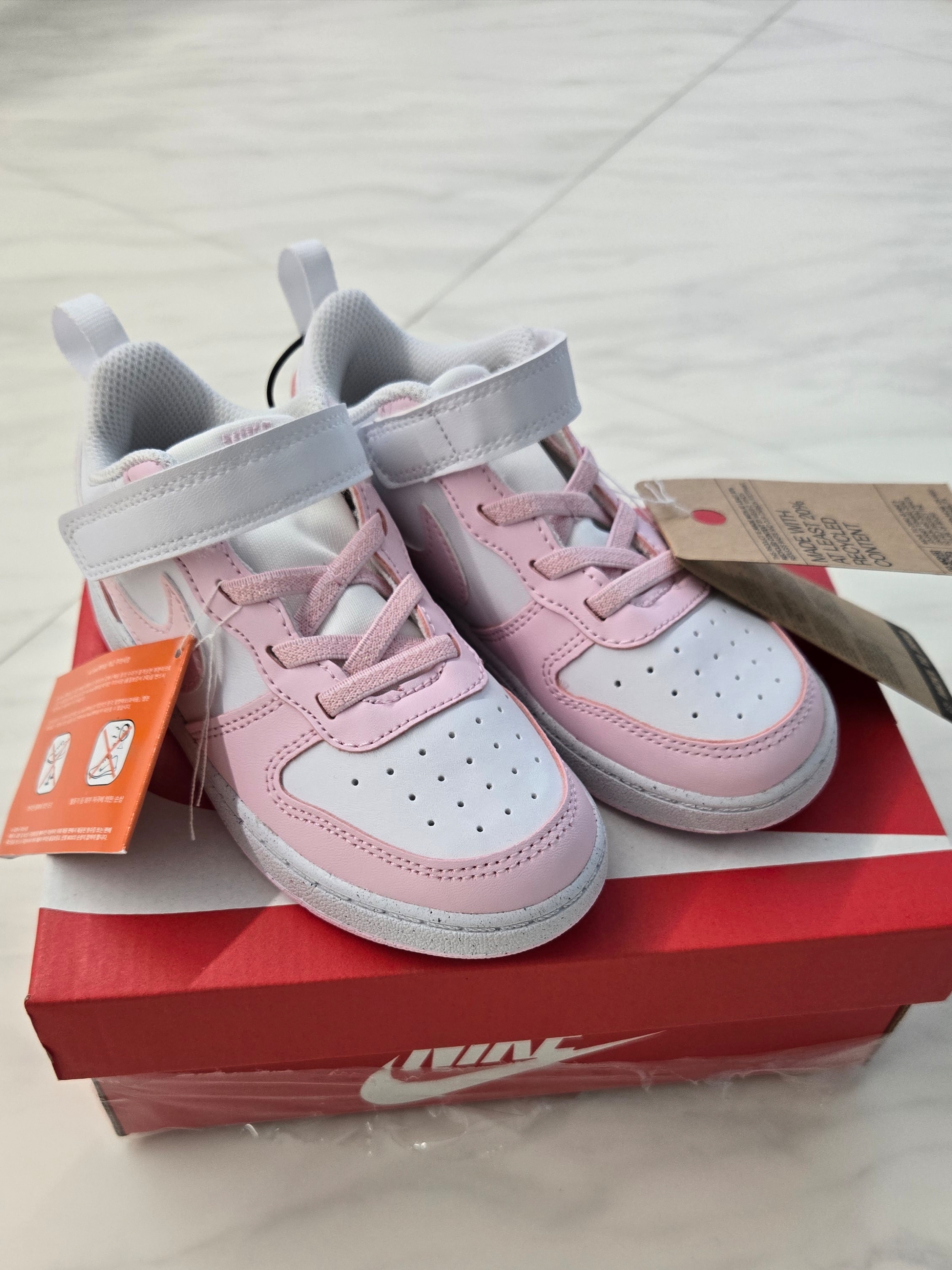 (TD) Nike Court Borough Low Recraft White Pink Foam 착용 스타일 - 1
