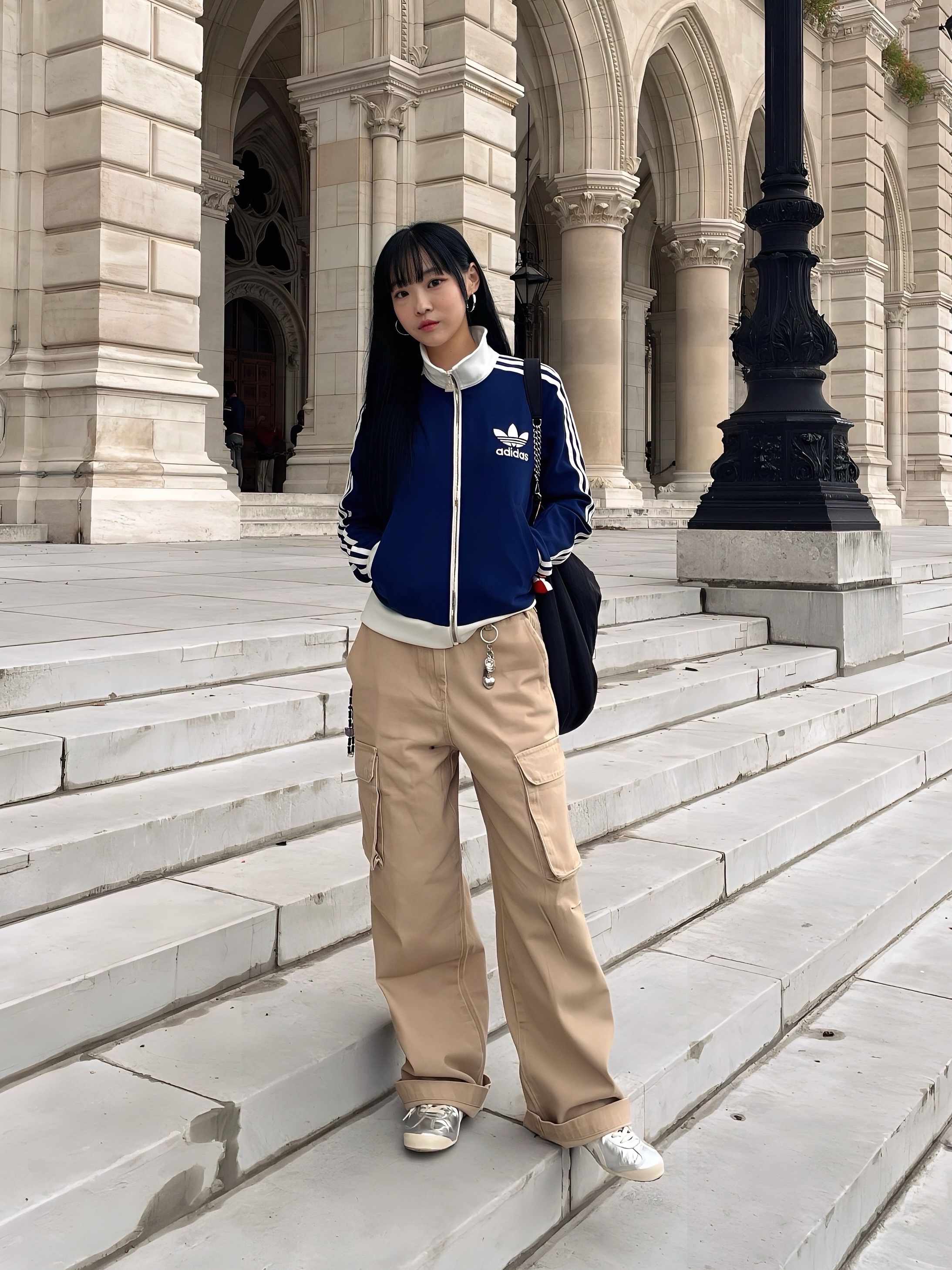 (W) Adidas Premium Originals Track Top Dark Blue Off White - KR Sizing, Onitsuka Tiger Mexico 66 Silver Off White 착용 스타일 - 2