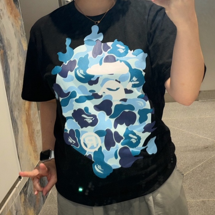 BAPE ABC Camo Rebuild Big Ape Head T-Shirt Black Blue 착용 스타일 - 1