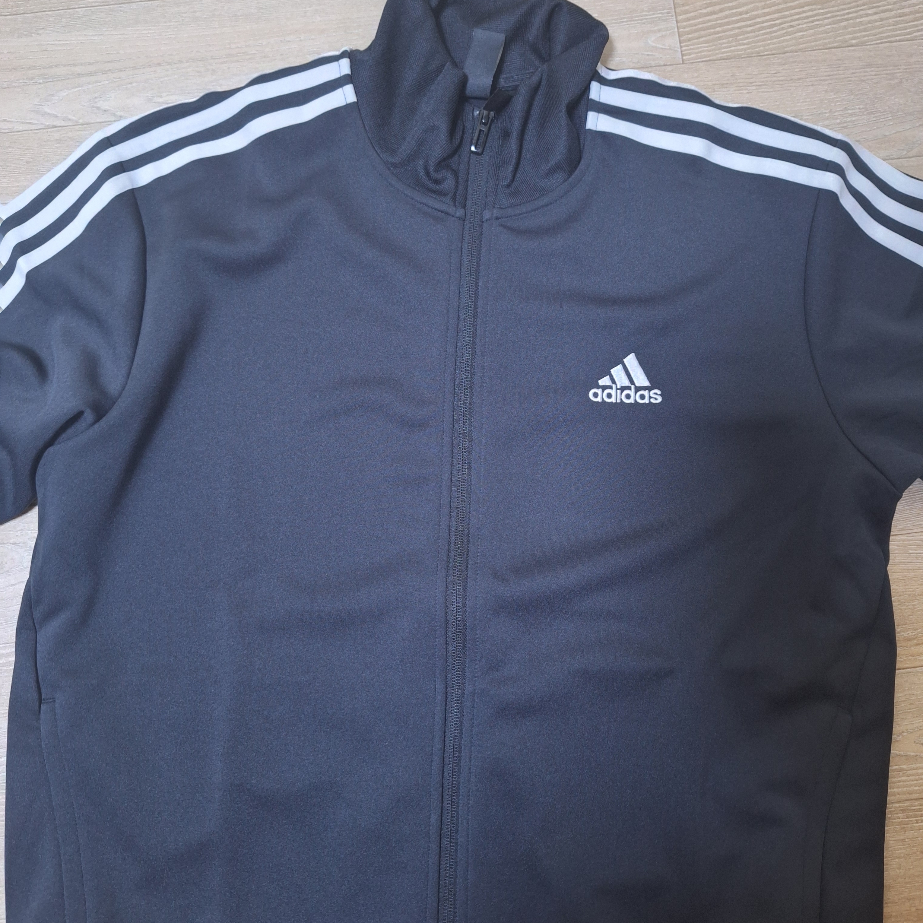Adidas 3S Regular Fit Double Knit Track Top Black White - KR Sizing 착용 스타일