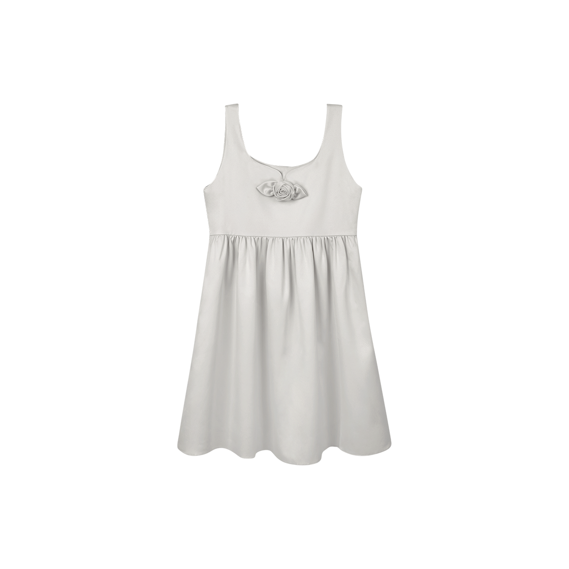 【MARGARIN FINGERS】25ss ROSE CORSAGE SATIN MINI DRESS 마가린핑거스 로즈 코사지 새틴 미니 드레스 라이트 그레이