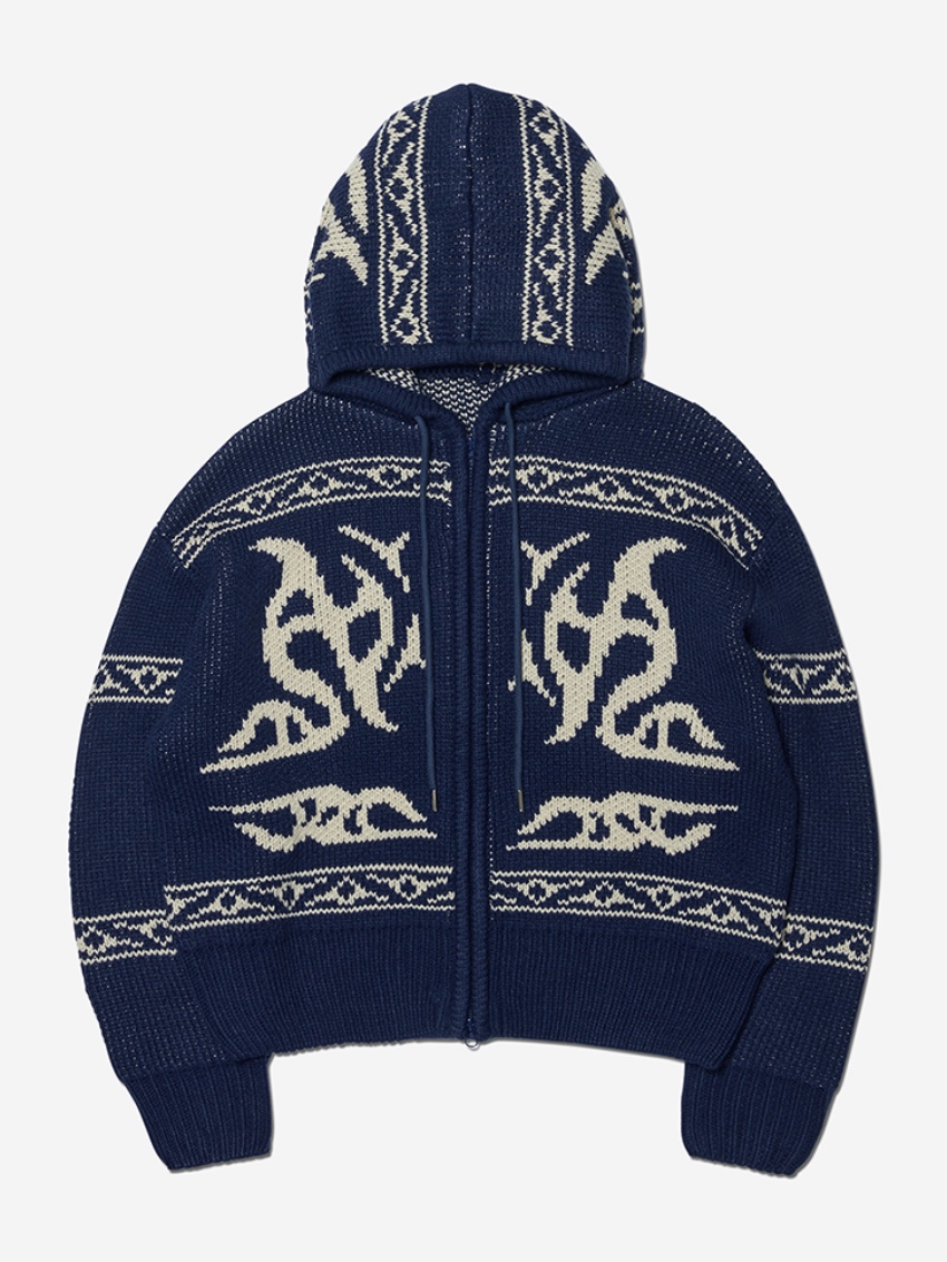 NOMANUAL Cowichan Hooded Zip-up Navy 착용 스타일 - 2