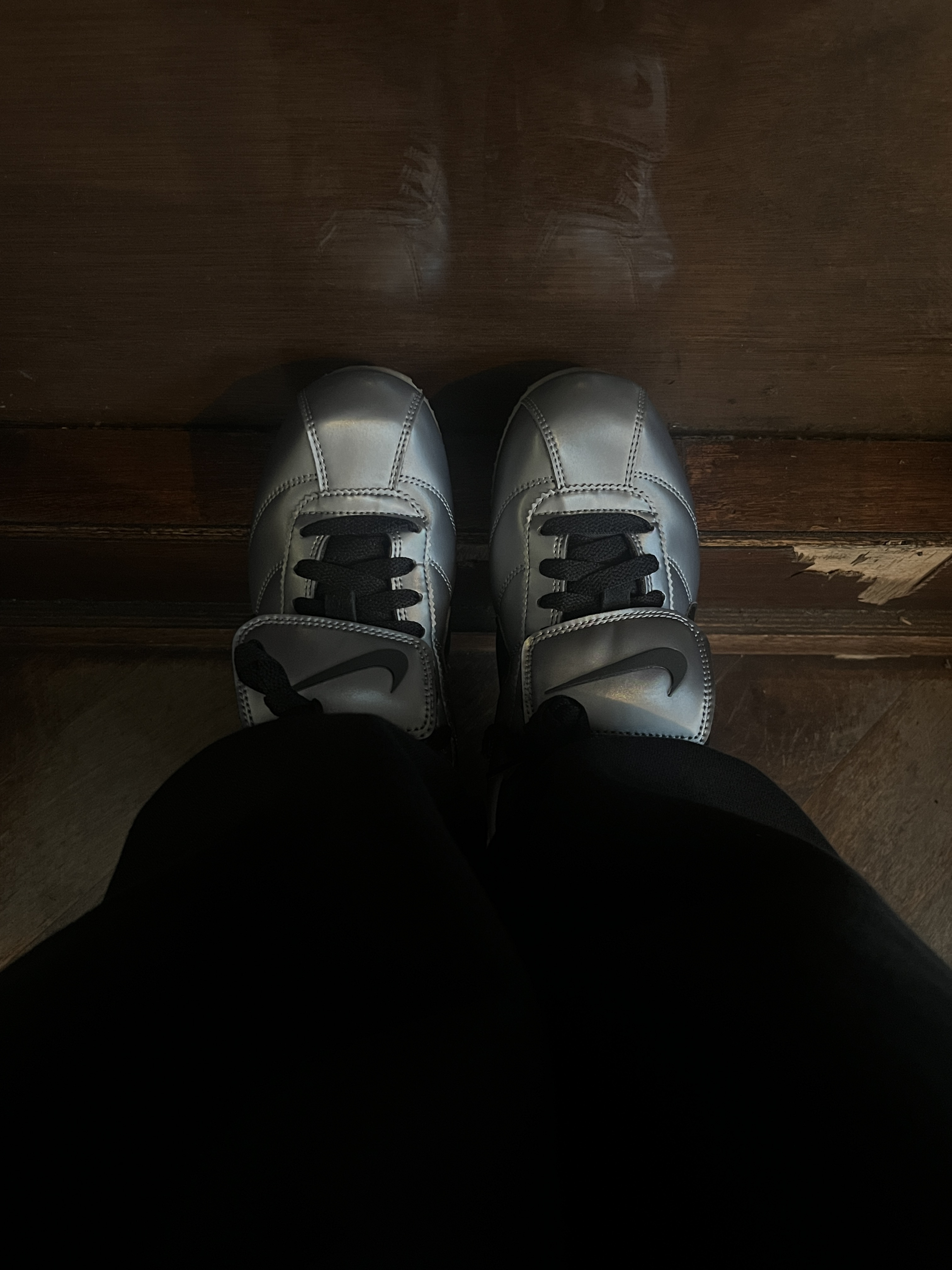Nike Cortez Leather SE Metallic Cool Grey Black 착용 스타일
