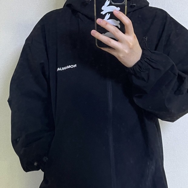NOMANUAL Penon Wind Shell Black 착용 스타일