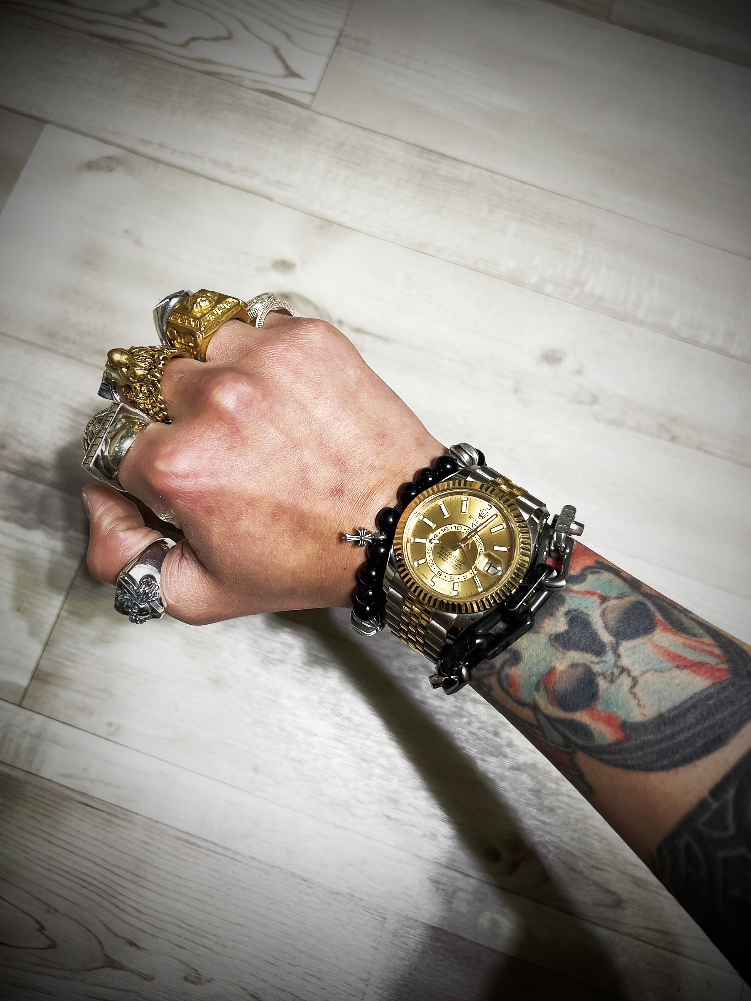 Dior x Stone Island Signet Ring and Black Resin Silver, Palace TGF Tri-Skull Ring Silver - 24FW 착용 스타일 - 3