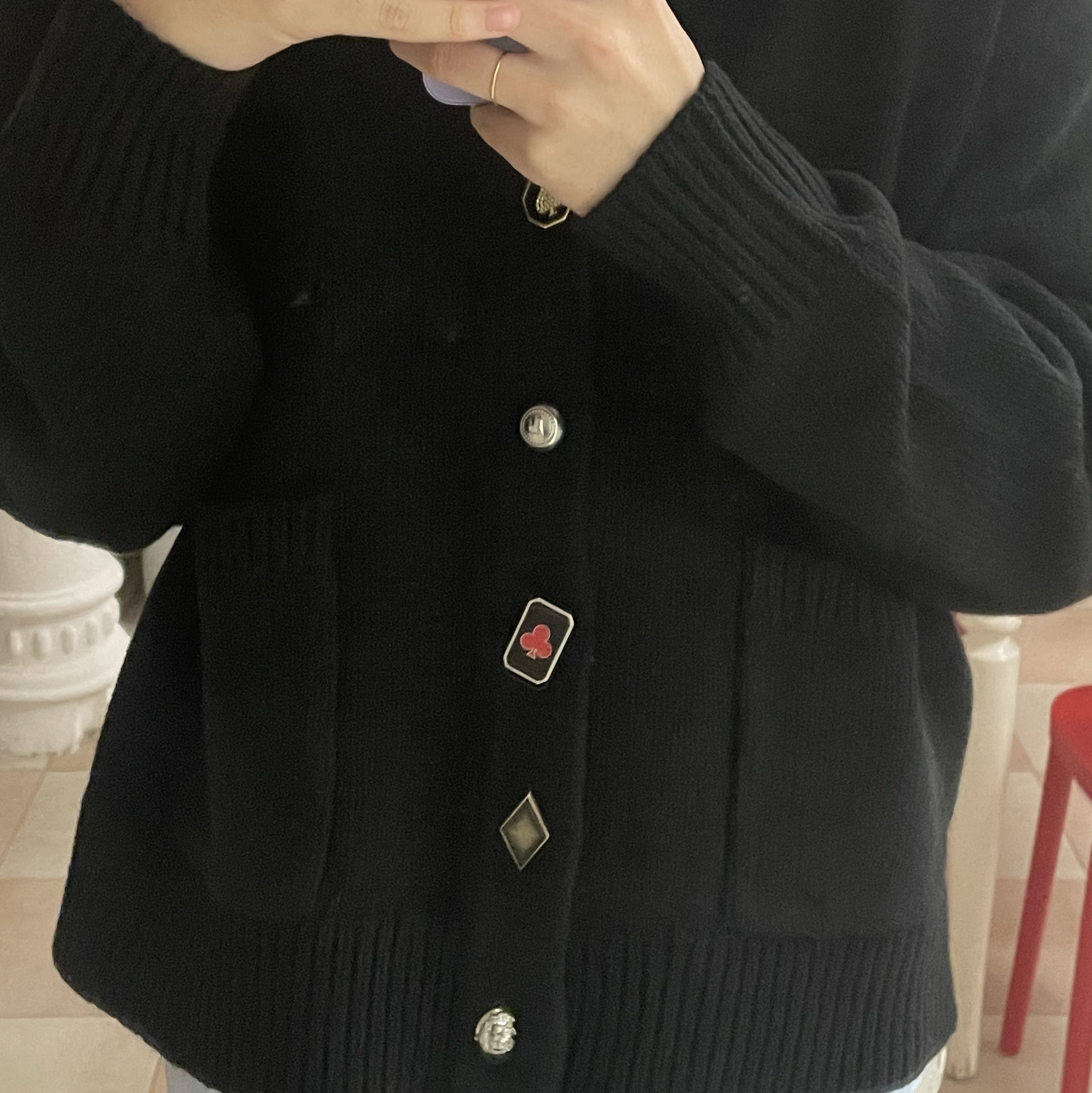 Stussy x Denim Tears Suits Cardigan Black 착용 스타일