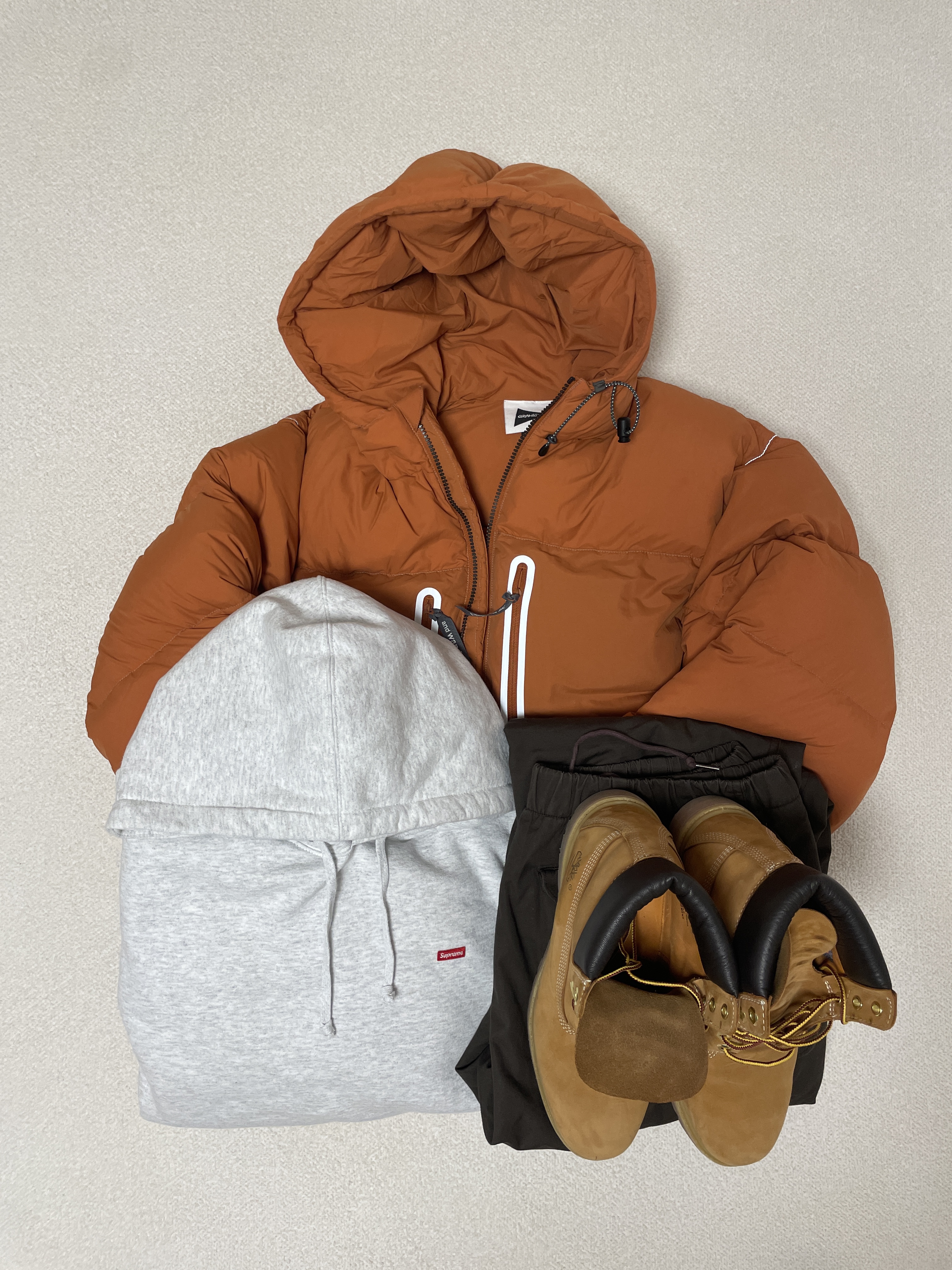 Timberland Premium 6 inch Waterproof Boot Wheat Nubuck - Wide, And Wander x Gramicci Down Jacket Orange 착용 스타일 - 1