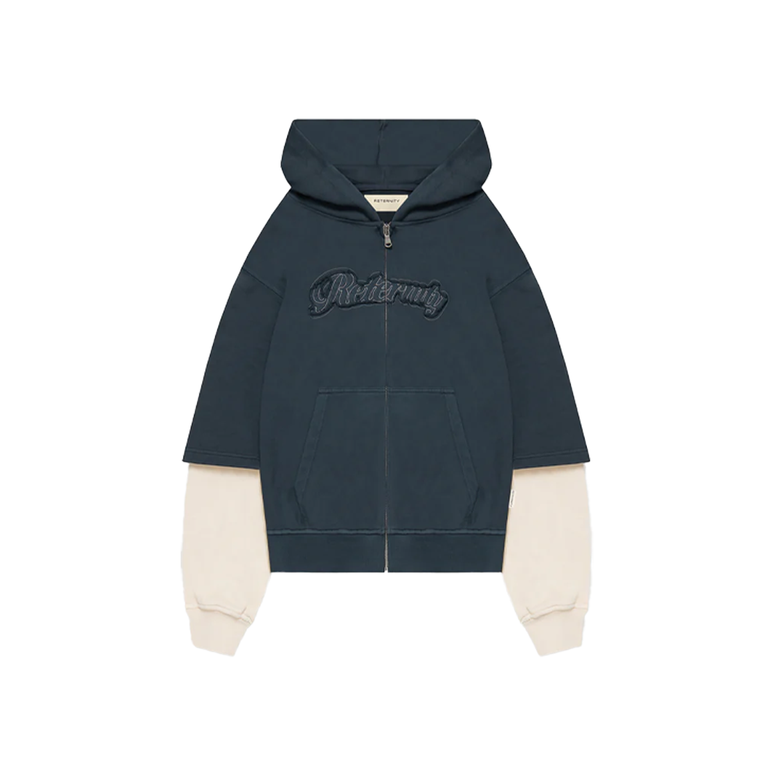 KM5BTSHRT05DG Reternity Layered Zip Hoodie Washed Grey Cream - 25SS