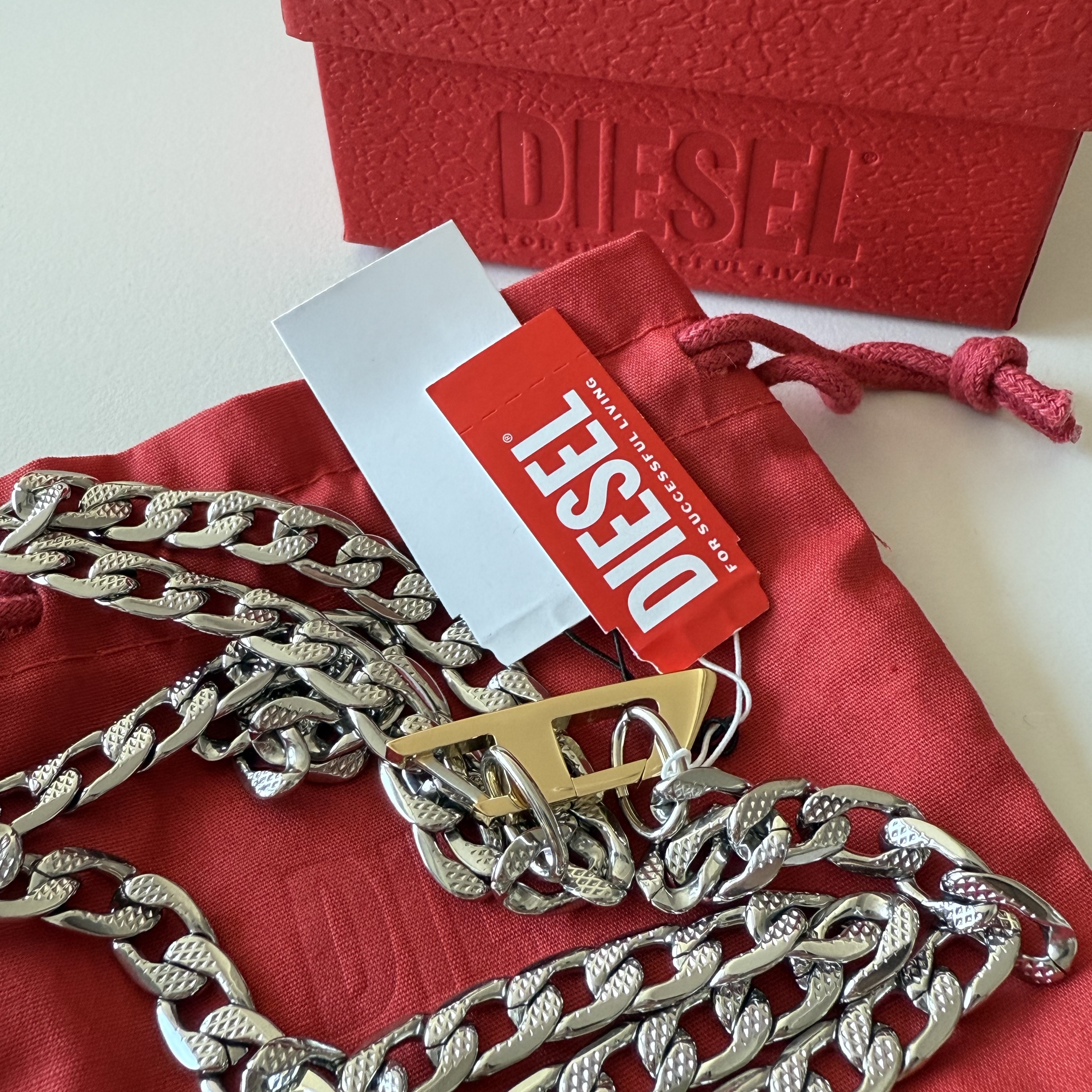 Diesel Dx1343 Stainless Steel Chain Necklace Silver 착용 스타일