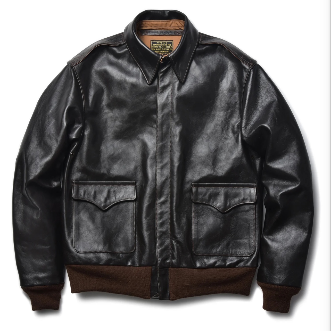 The Real McCoy's Type A-2 Leather Jacket Seal Brown 착용 스타일 - 4
