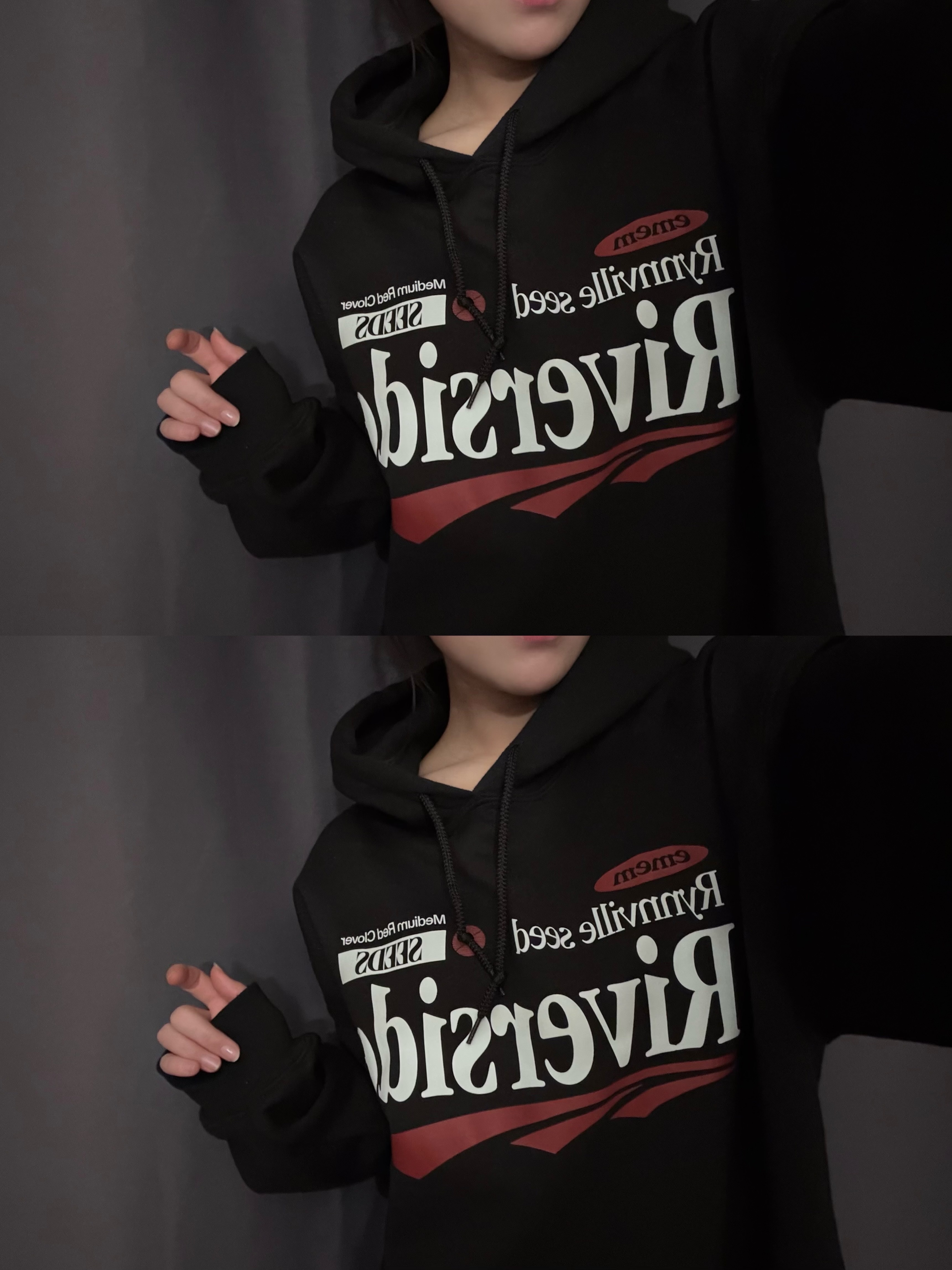 Gildan X EMEM Riverside Hoodie Black 착용 스타일 - 3