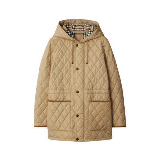 (W) Burberry Quilted Nylon Parka Flax