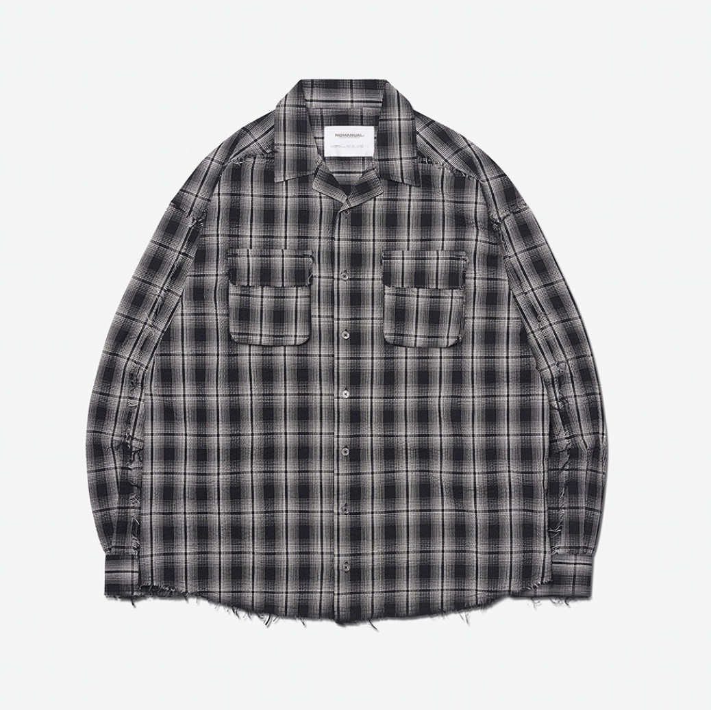 Dr. Martens 1461 Bex Crazy Horse Dark Brown, NOMANUAL Seersucker Check Shirts Black 착용 스타일 - 2