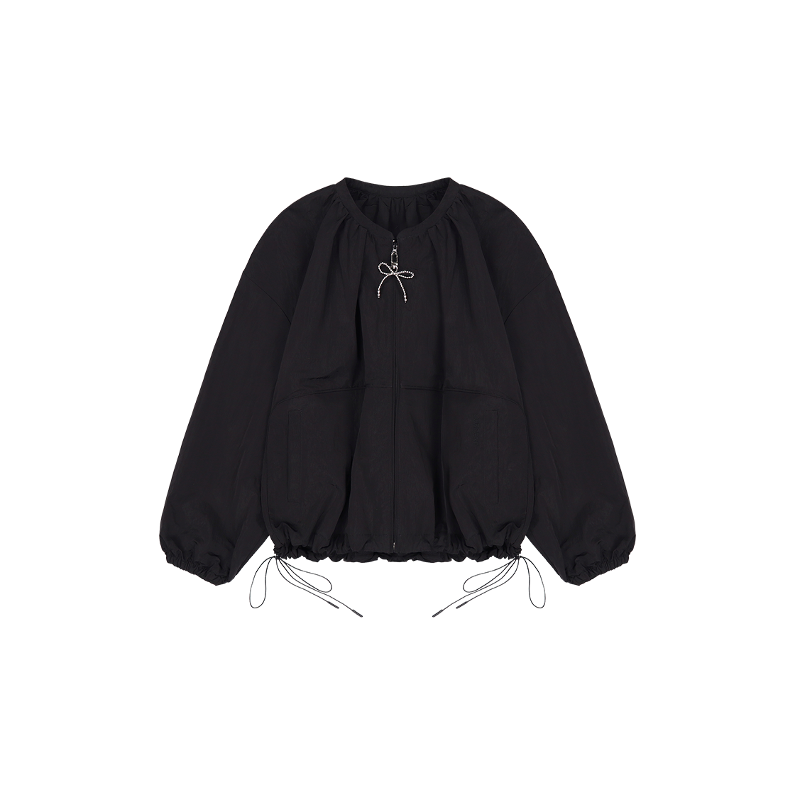 커렌트 넥 셔링 오버 자켓 블랙(Current Neck Shirring Over Jaket Black)