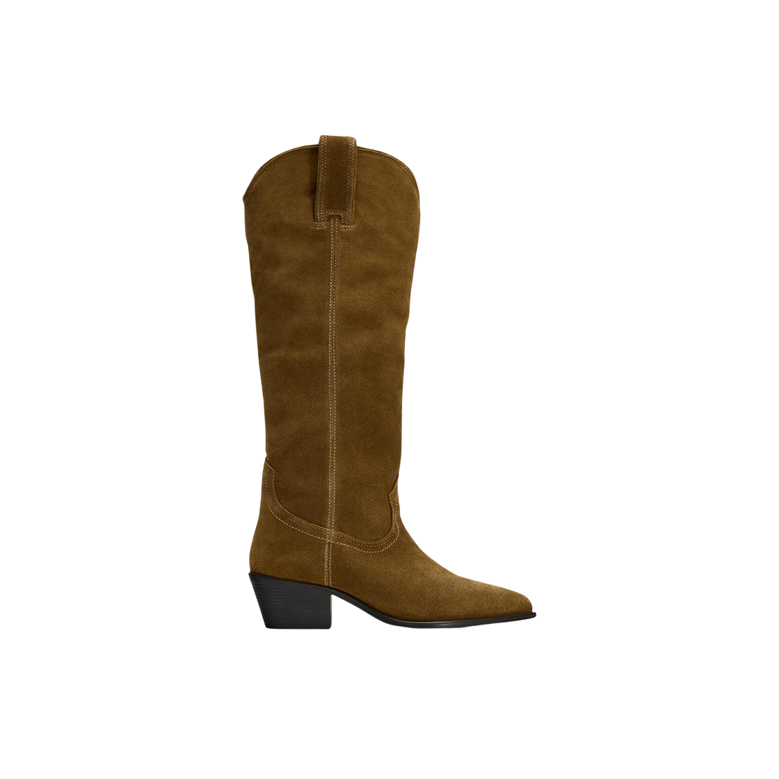 (W) 자라 스플릿 스웨이드 카우보이 부츠 샌드 브라운((W) Zara Split Suede Cowboy Boots Sand Brown) - 1