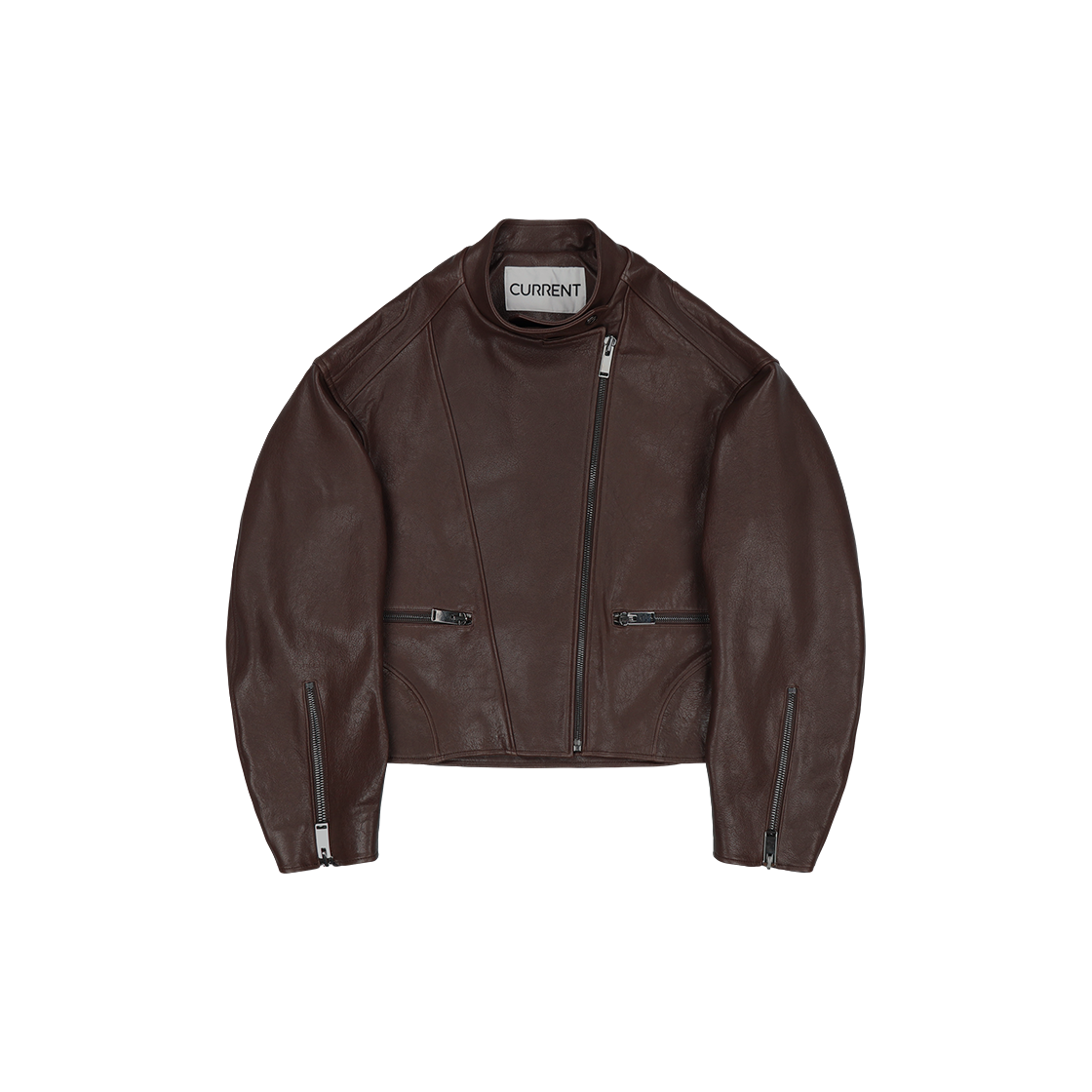 CMTSCJKW01EBRA Current Lamb Skin Oversized Biker Jacket Brown