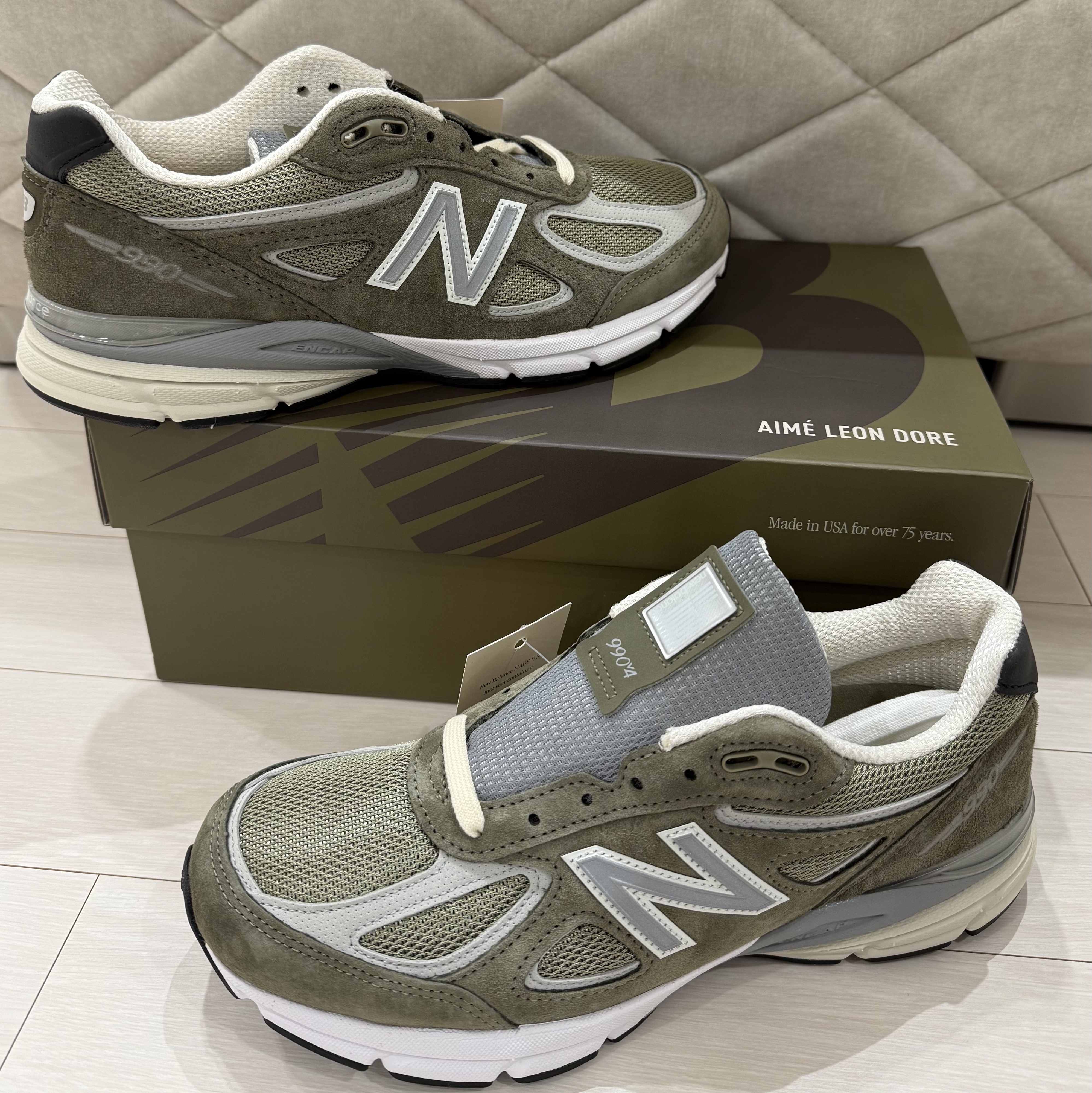 New Balance x Aime Leon Dore 990v4 Made in USA True Camo Beige 착용 스타일